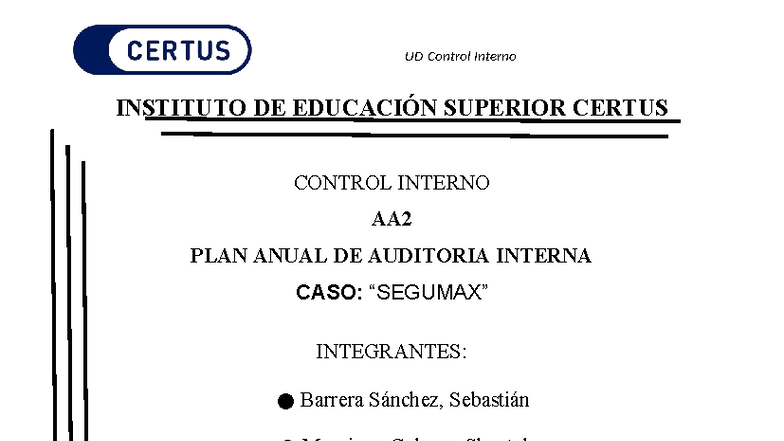AA2 Control Interno - Plan Anual de Auditoría Interna 2025 - Studocu
