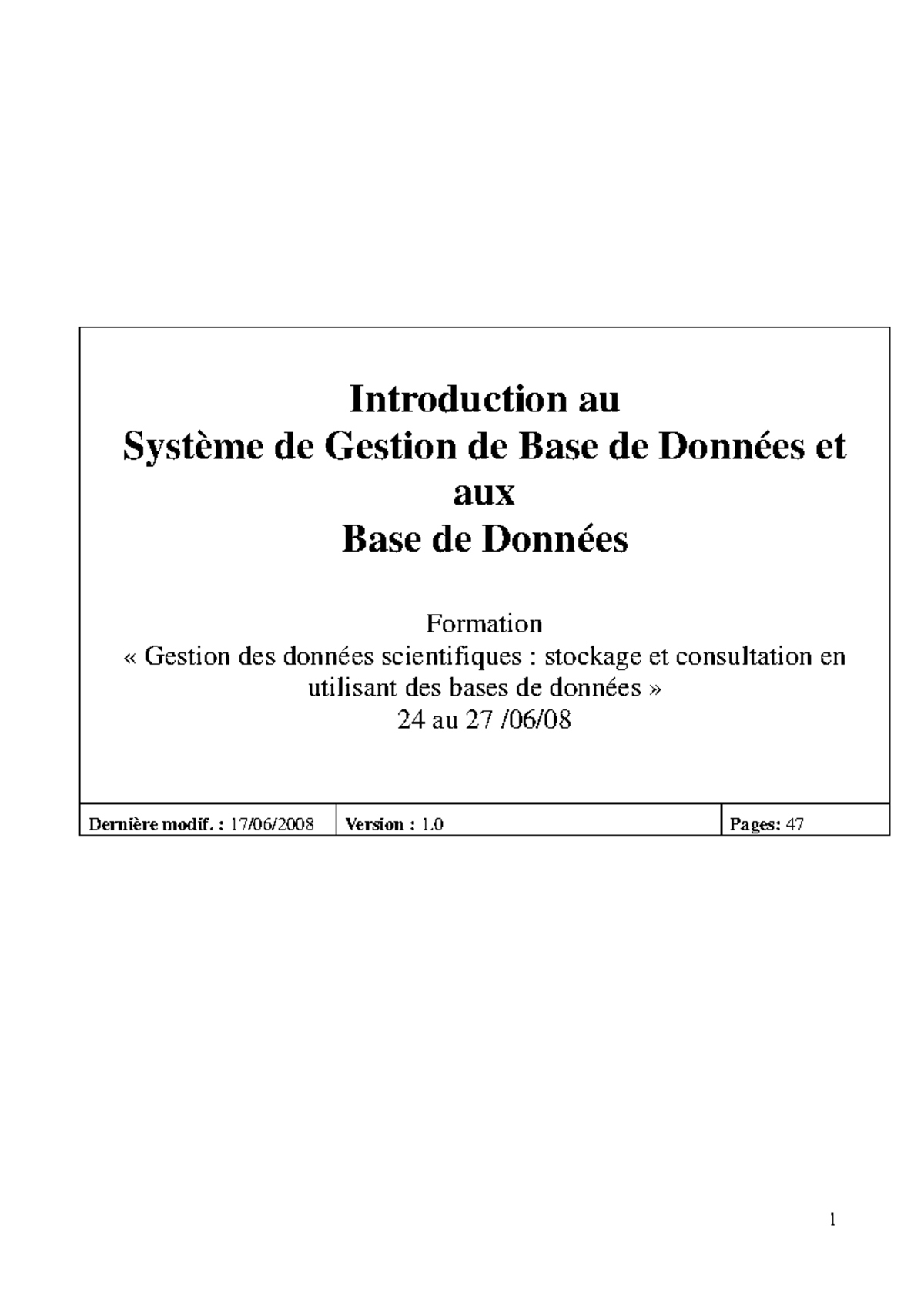 Formation SGBD : Introduction aux Bases de Données et SQL - Studocu