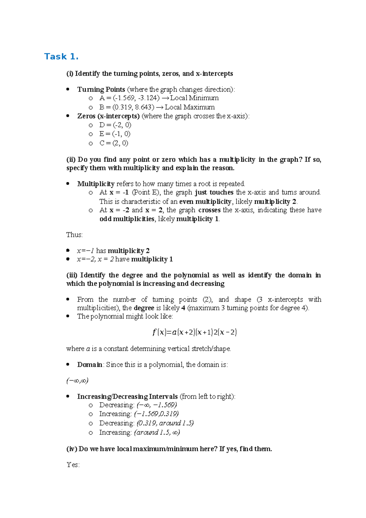 Math Assignment Unit 4: Analyzing Polynomials and Asymptotes - Studocu