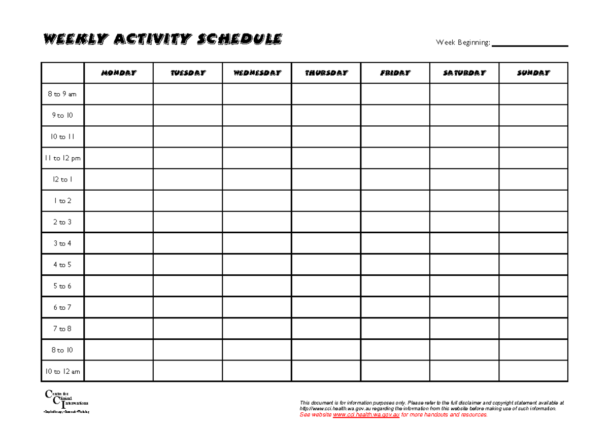 Weekly Activity Schedule for C CI: Planning Your Week - Studocu