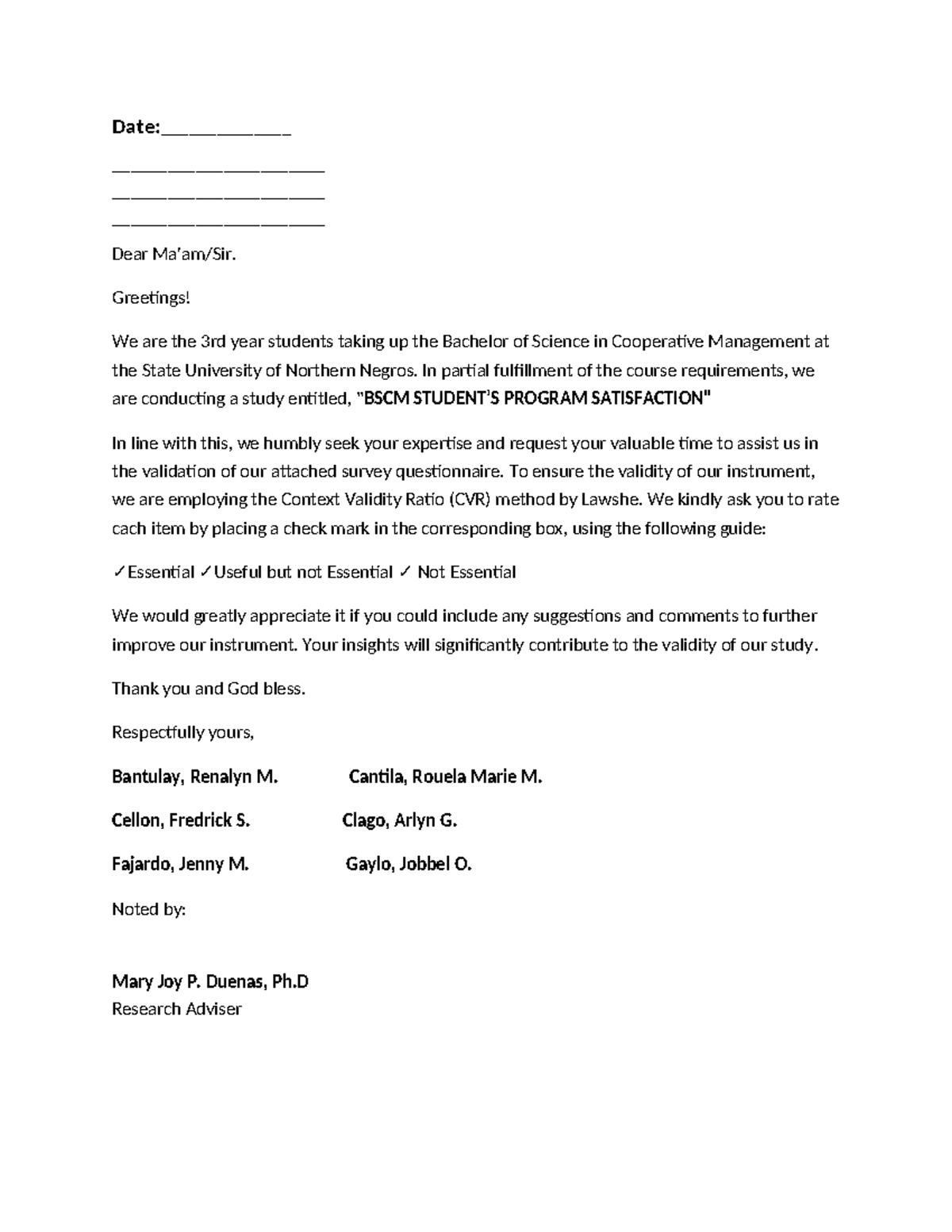 Validation letter - Helpful for Research - Date ...