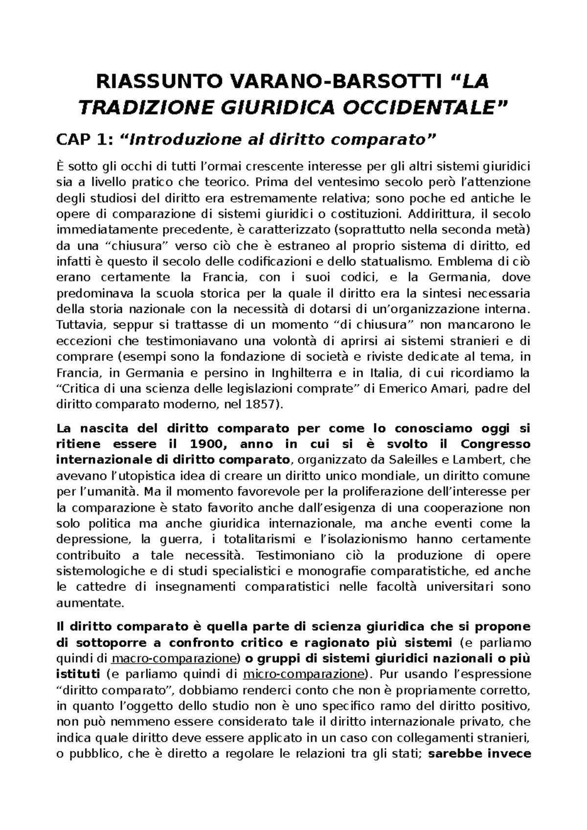 Riassunto di "La Tradizione Giuridica Occidentale" - Varano-Barsotti - Document Preview