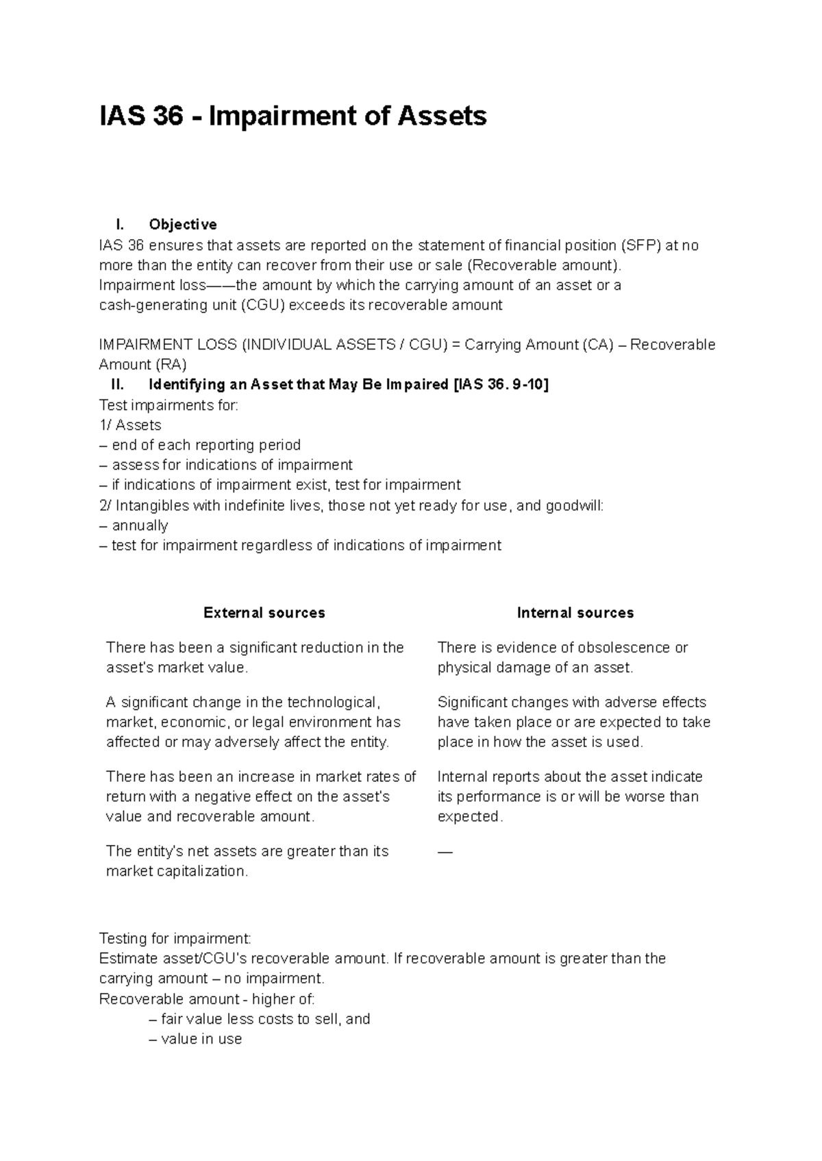 IAS 36 - Impairment of Assets Overview and Key Concepts - Studocu