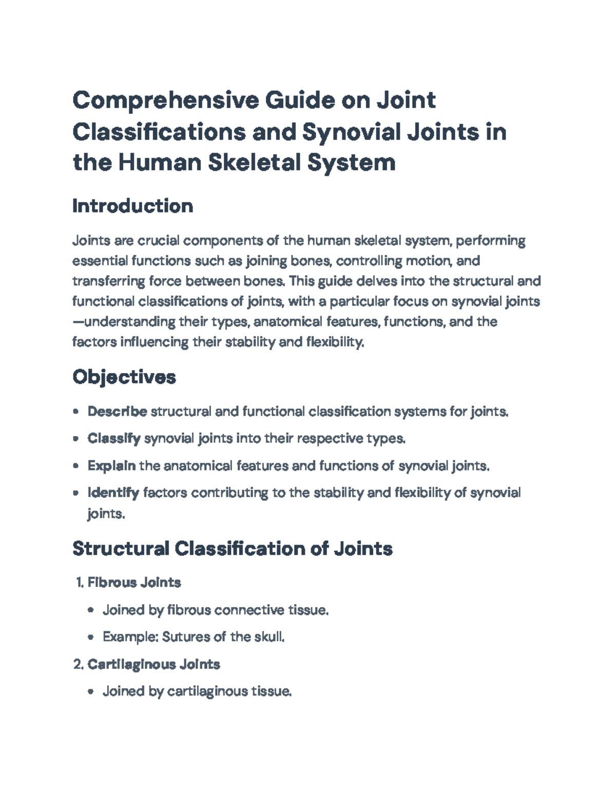 Comprehensive Guide on the Classification and Anatomy of Joints (BIO101 ...