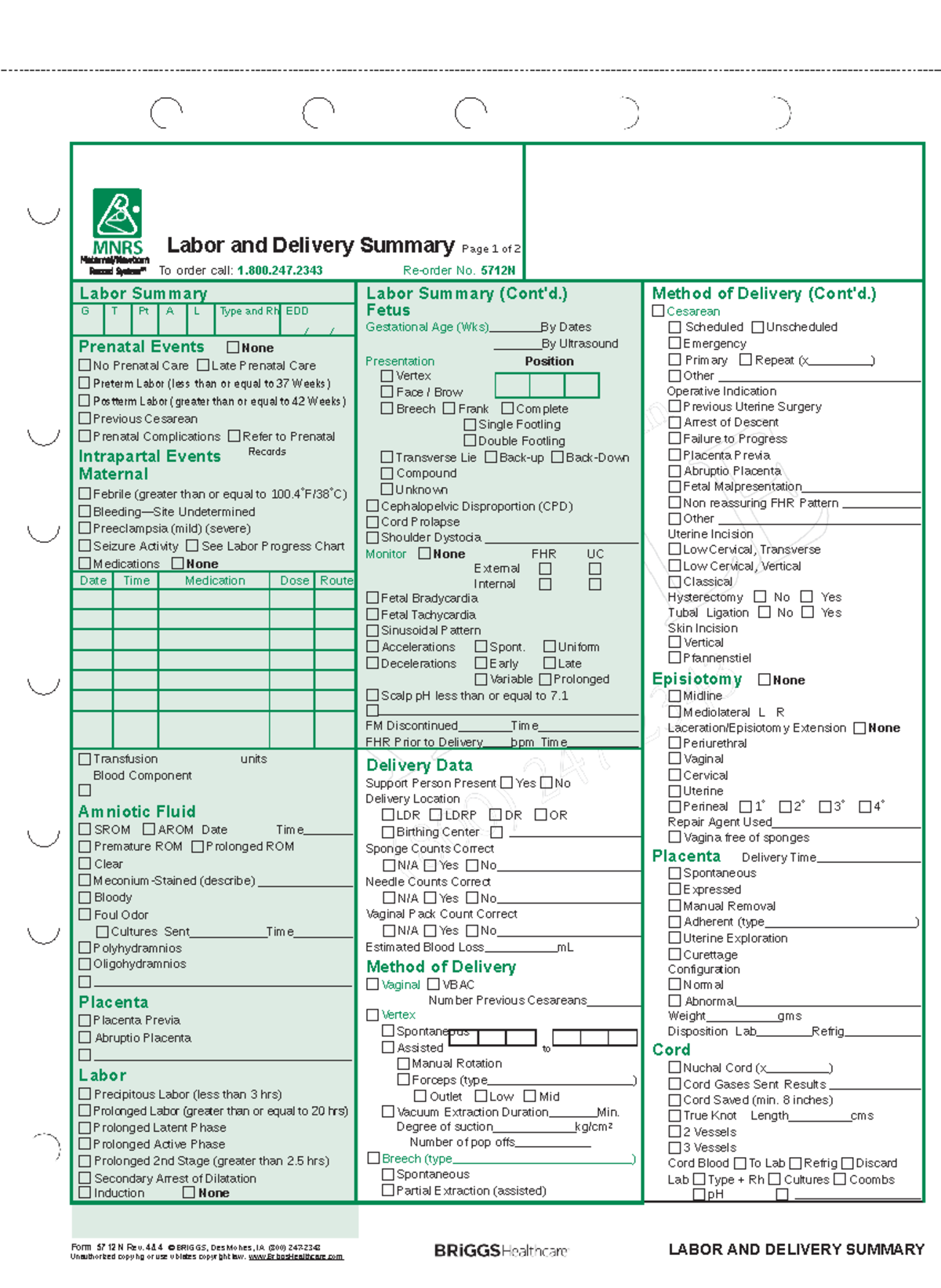 Labor and Delivery Summary Report (Form 5712N) - Studocu