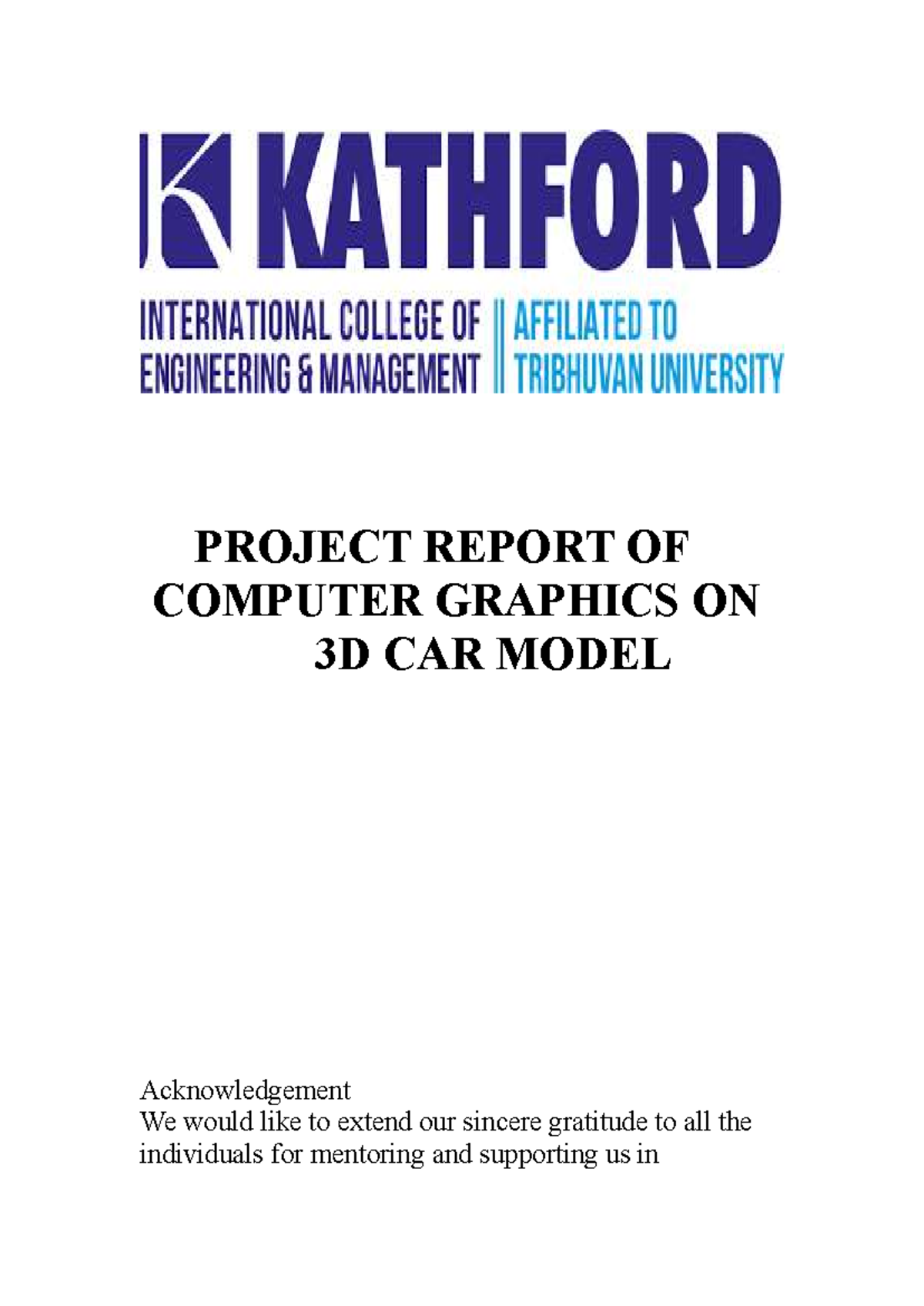 PROJECT REPORT: 3D CAR MODEL IN COMPUTER GRAPHICS - Studocu
