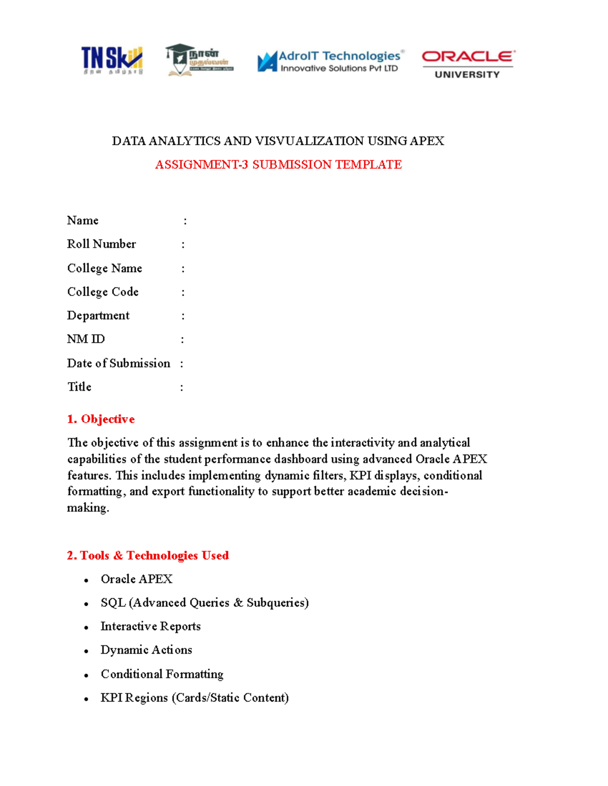 DATA ANALYTICS & VISUALIZATION USING APEX - ASSIGNMENT TEMPLATE - Studocu