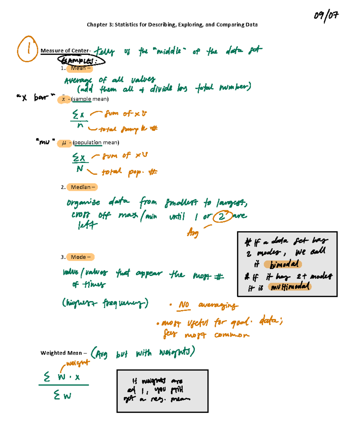 Chapter 3 Notes: Statistics for Data Description and Comparison - Studocu