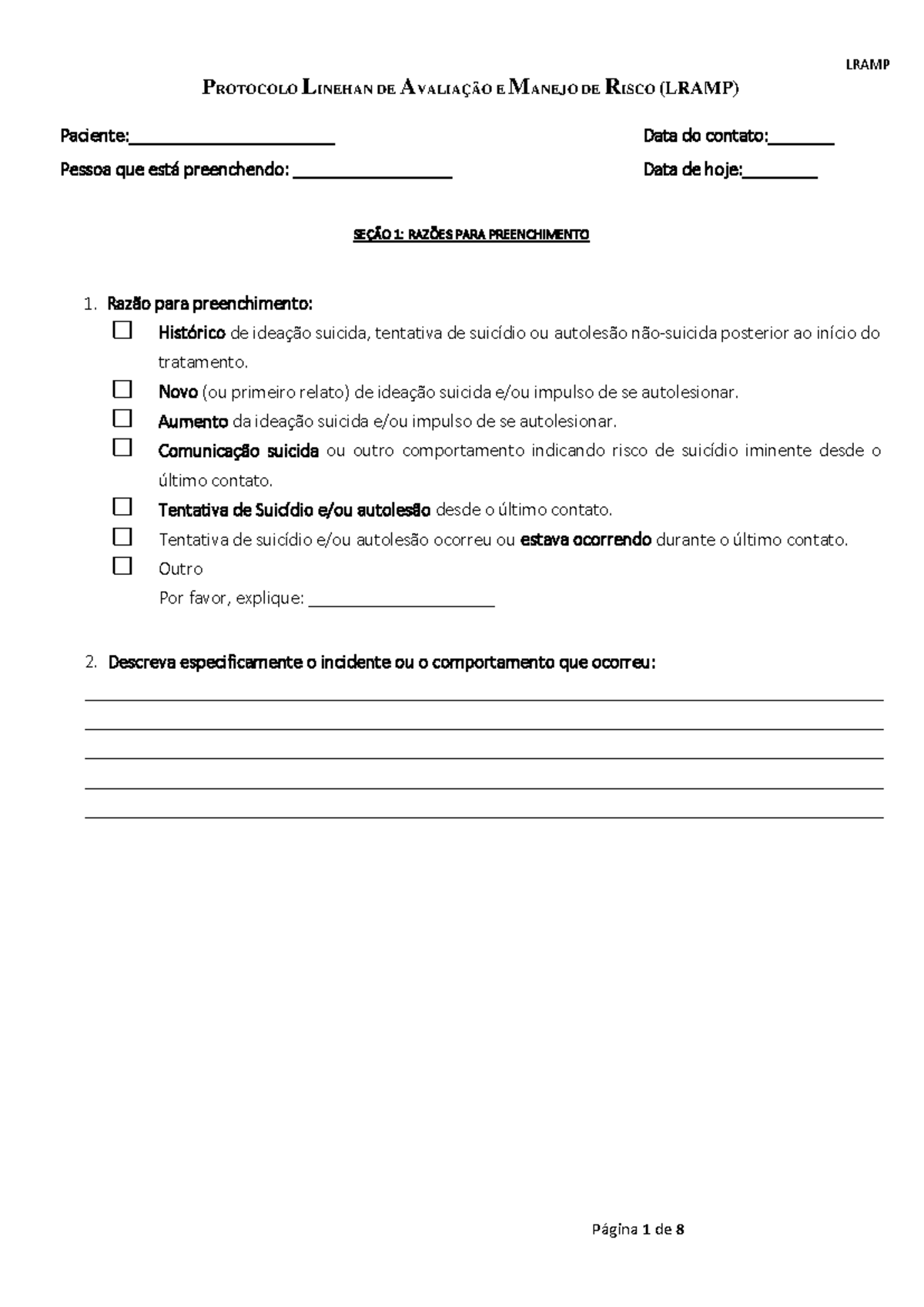 LRAMP: Protocolo de Avaliação e Manejo de Risco de Suicídio (2022 ...
