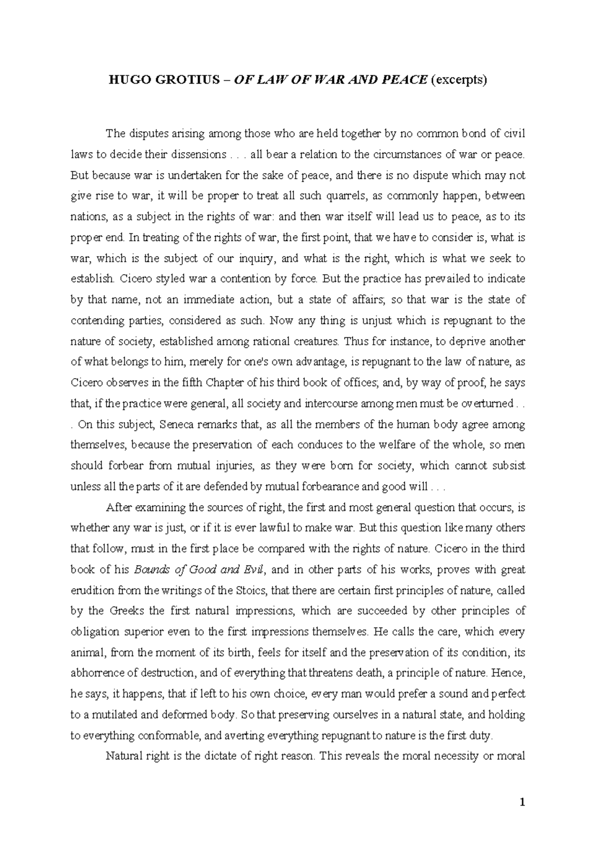 HUGO GROTIUS: EXCERPTS ON LAW OF WAR AND PEACE - Studocu