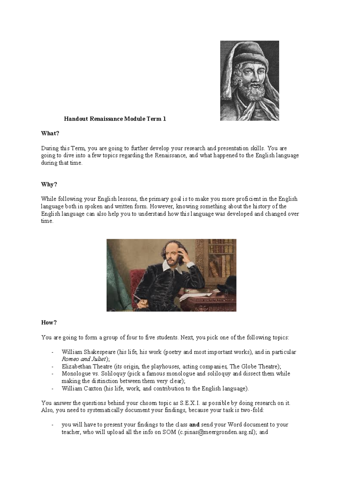 Renaissance Module Term 1 Handout: Research & Presentation Guide ...