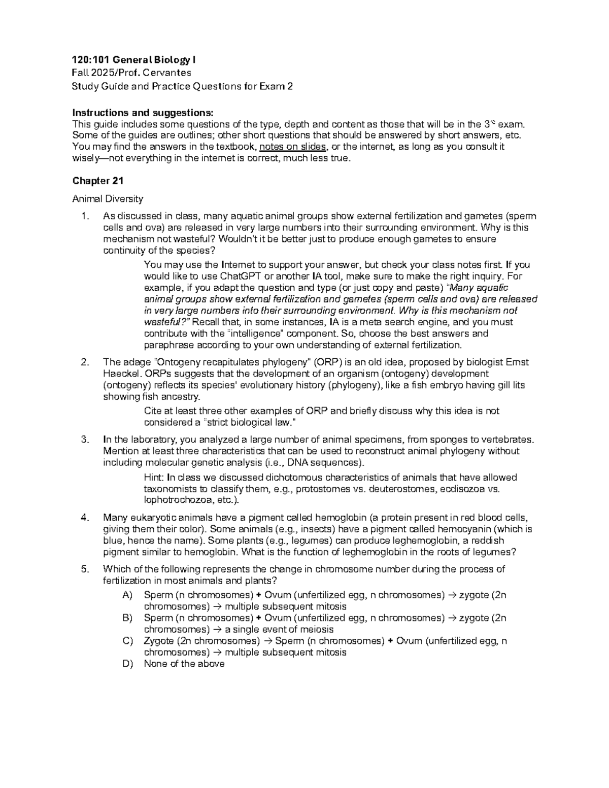 120:101 General Biology I - Exam 3 Study Guide - Studocu