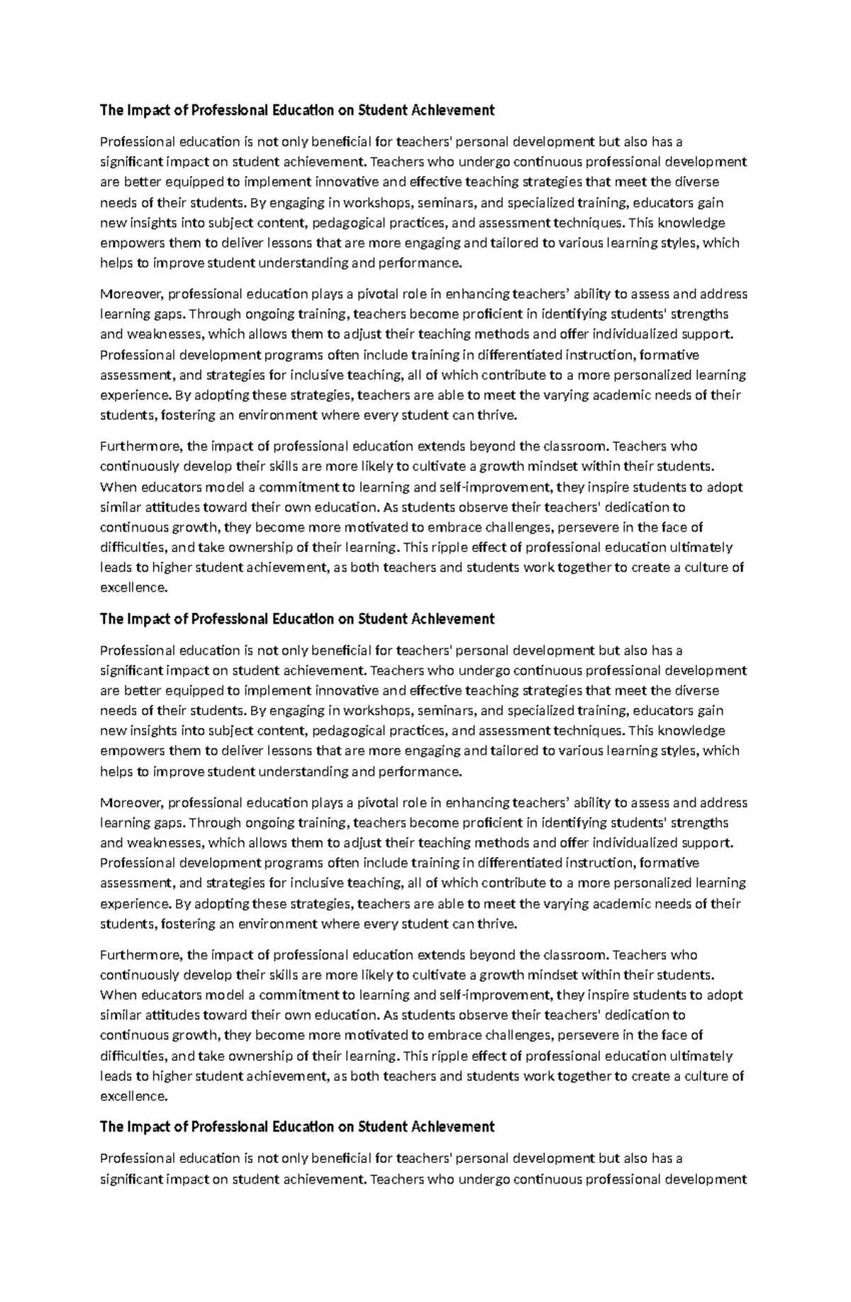 The Impact of Professional Education on Student Achievement - Teachers ...