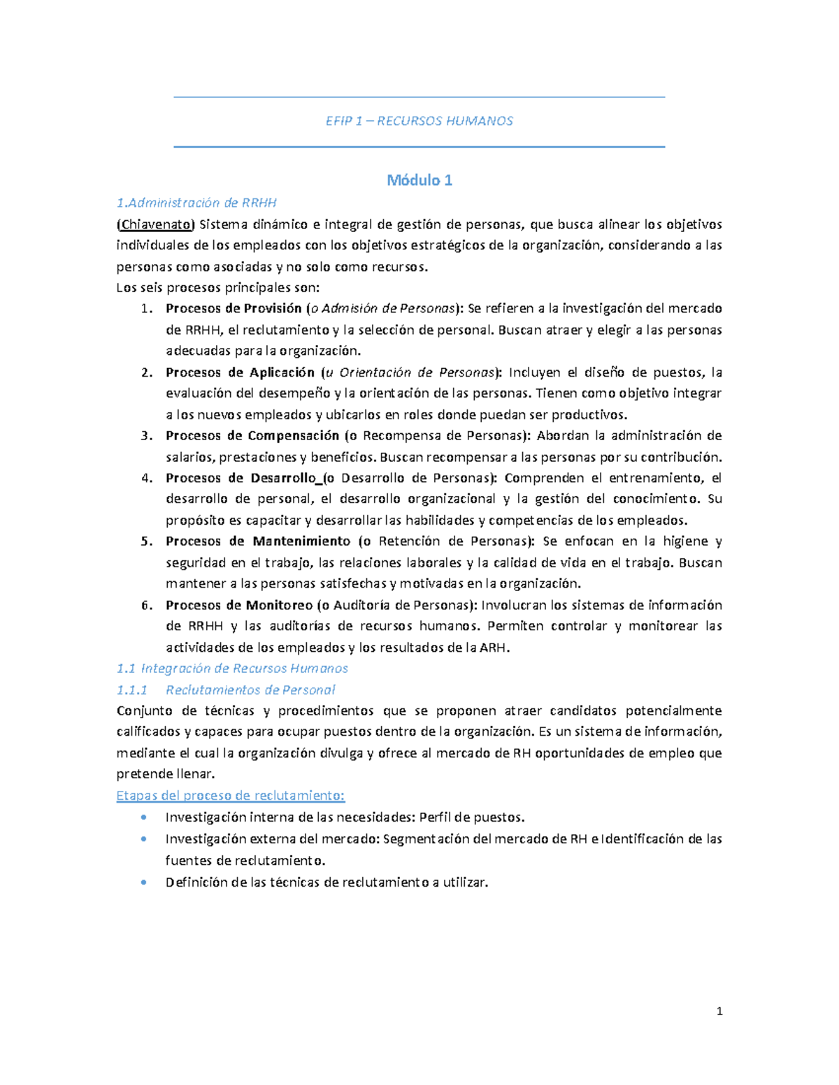 EFIP 1 - RECURSOS HUMANOS: Módulo 1 - Administración de RRHH - Document Preview