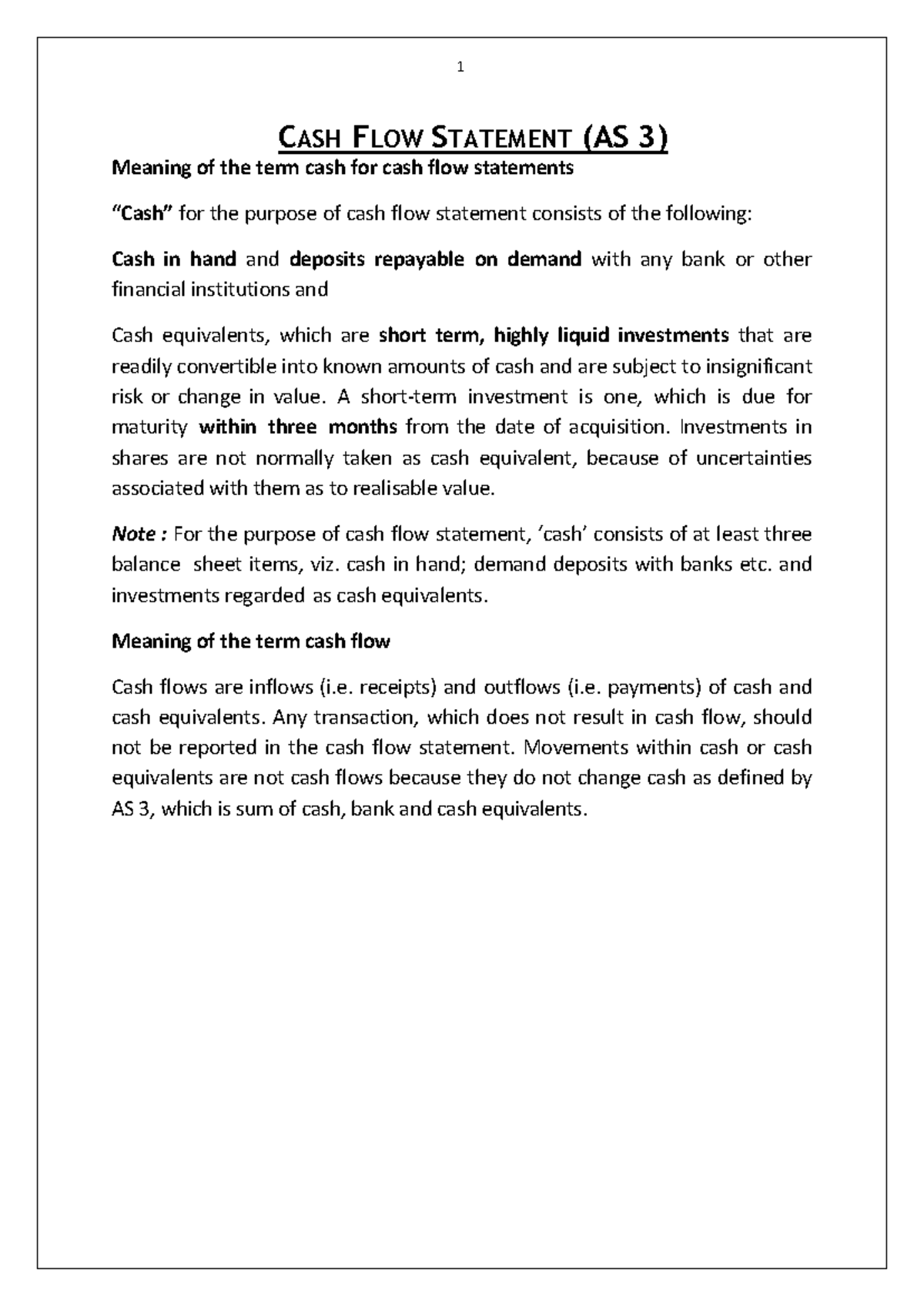 Cash Flow Statement Overview (AS 3) - Key Concepts & Examples - Studocu