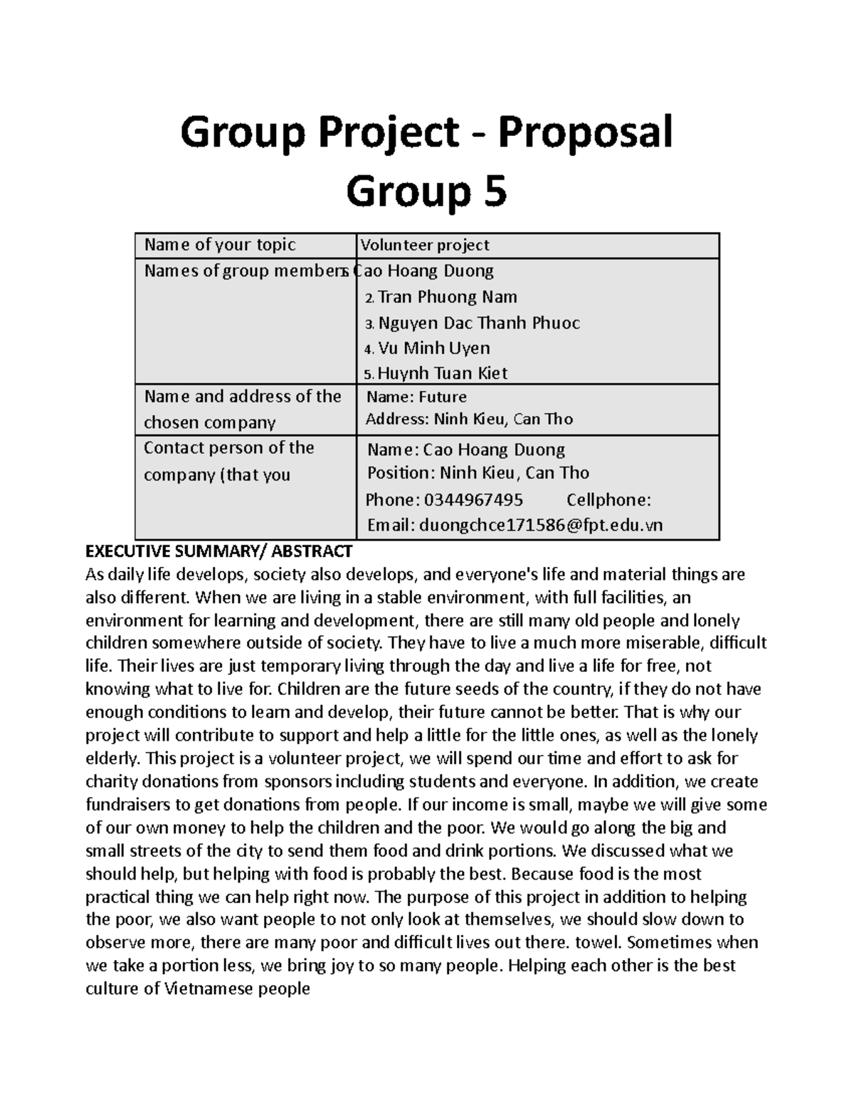 Group Project - qqqqeqweq - Group Project - Proposal Group 5 EXECUTIVE ...