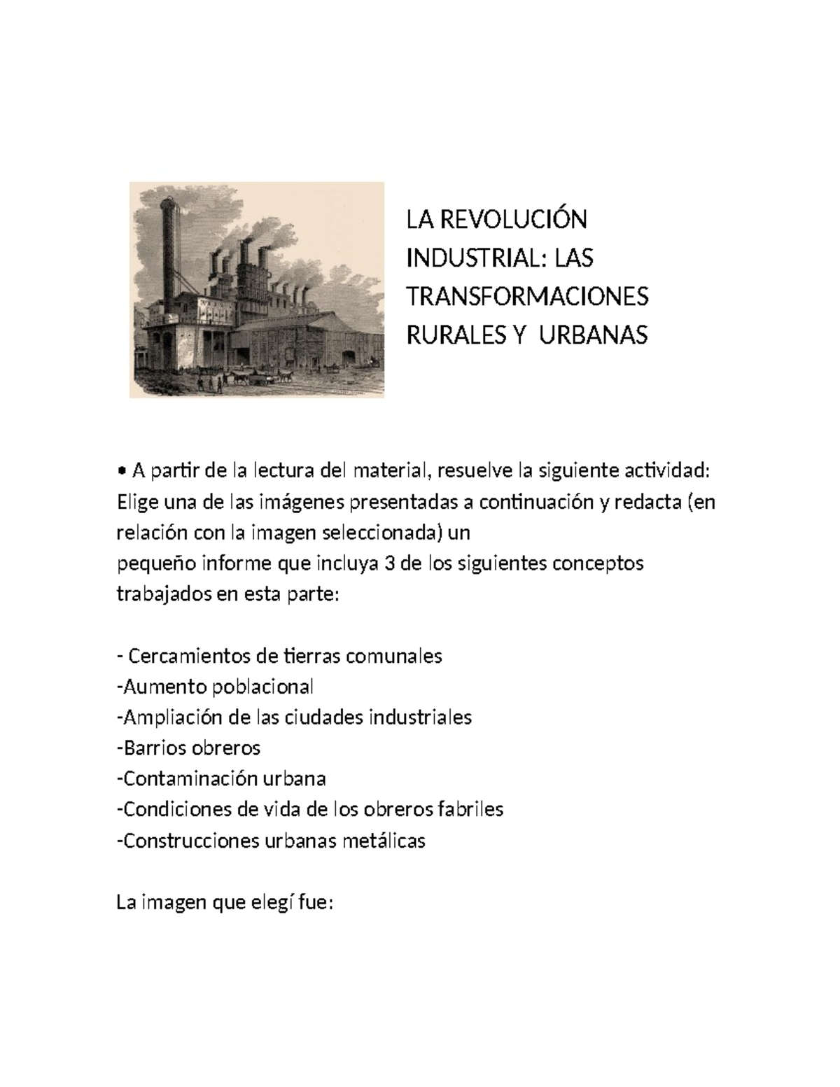 Trabajo Práctico: Cambios Rurales y Urbanos en la Revolución Industrial ...