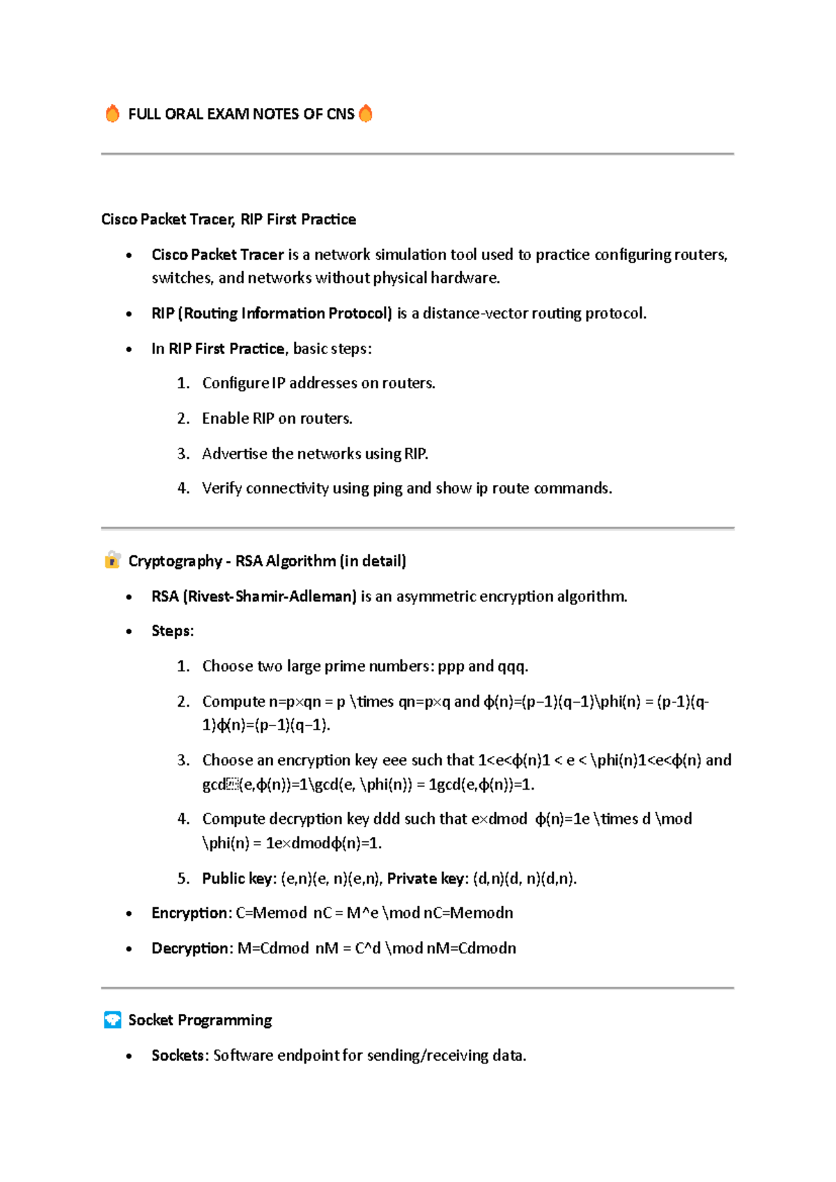 CNS Final Exam Notes: Key Topics on Networking & Cryptography - Studocu