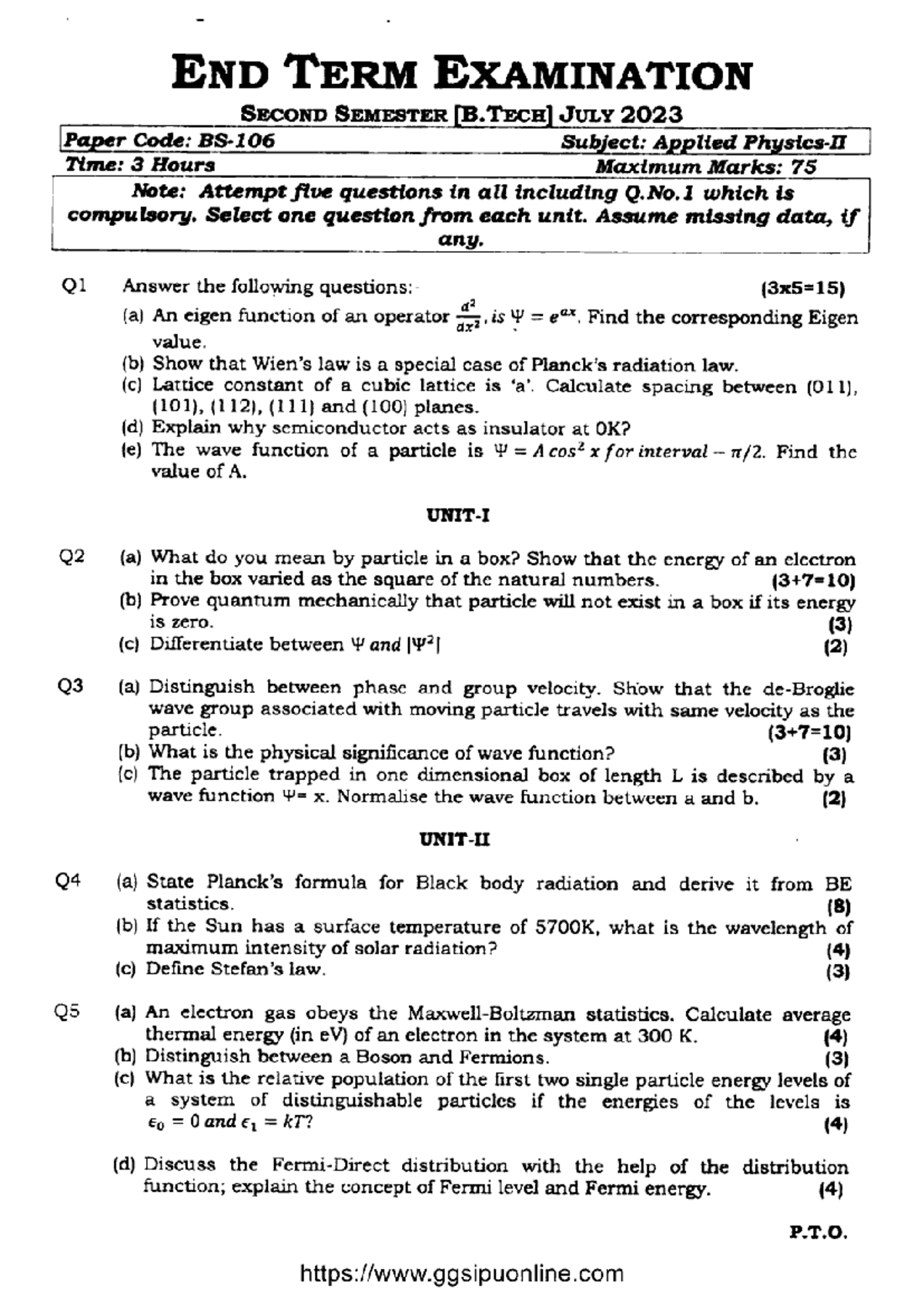 BTech 2nd Sem Applied Physics II BS 106 July 2023 Notes - Studocu