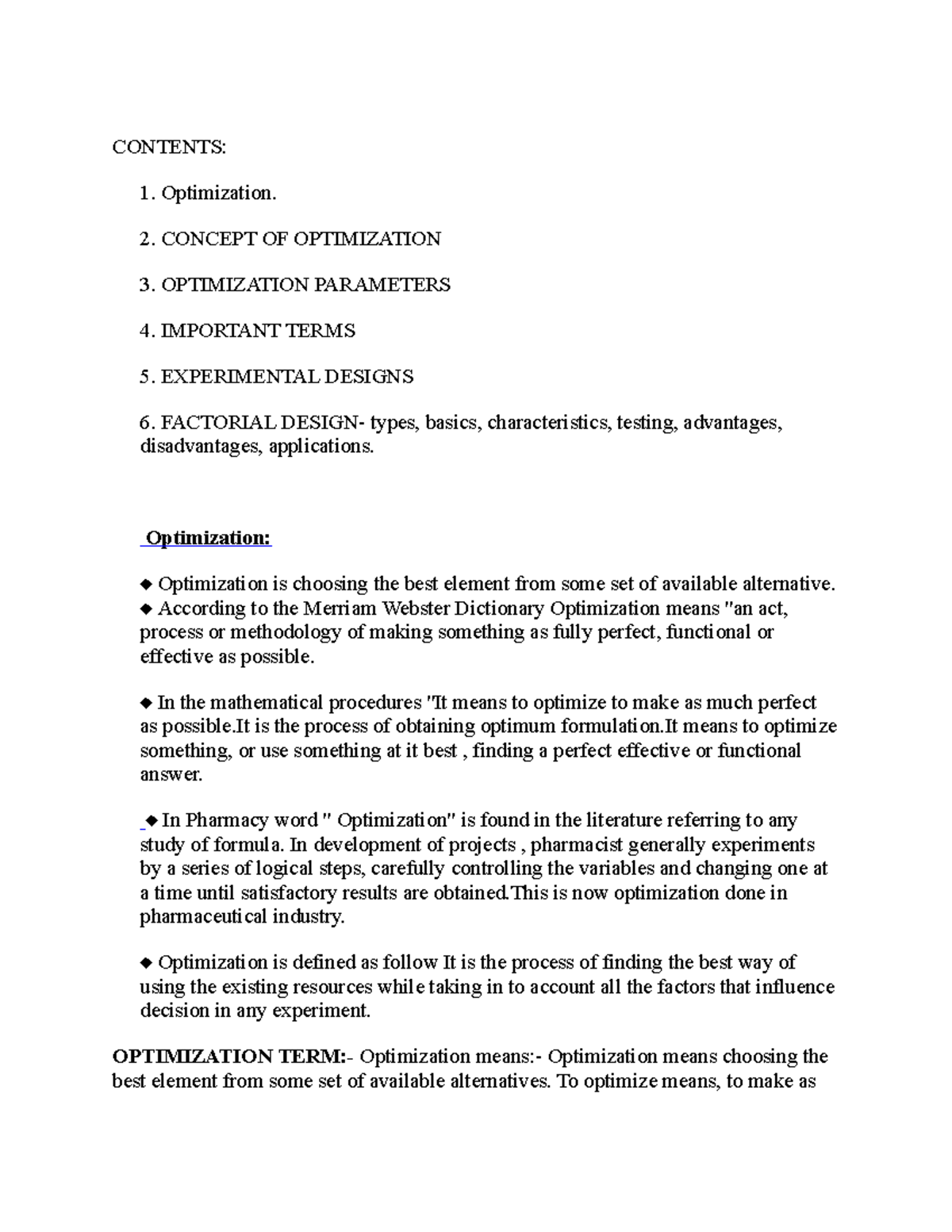 CADD Sessional Notes - CONTENTS: Optimization. CONCEPT OF OPTIMIZATION ...