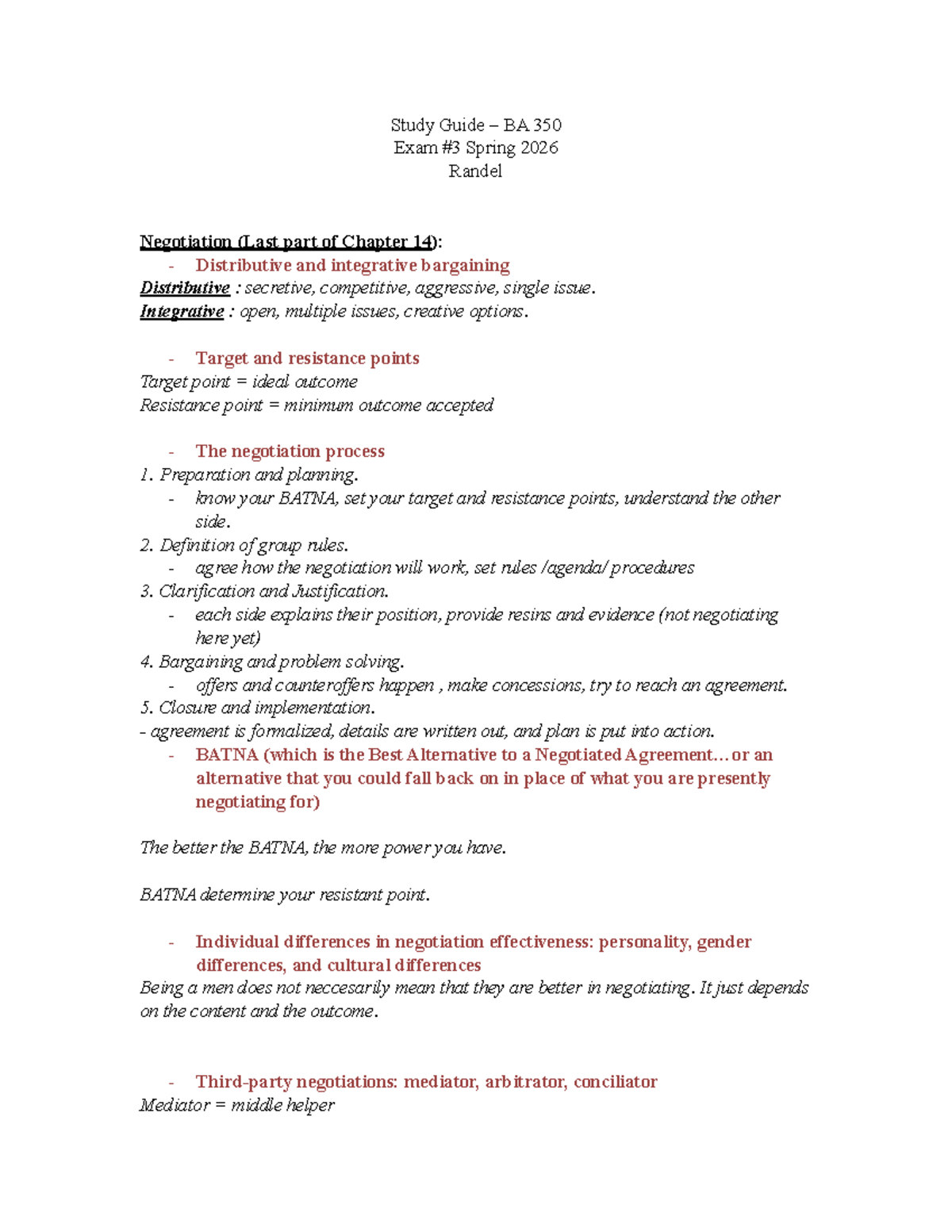 Study Guide – BA 350 Exam #3 Spring 2026 - Studocu