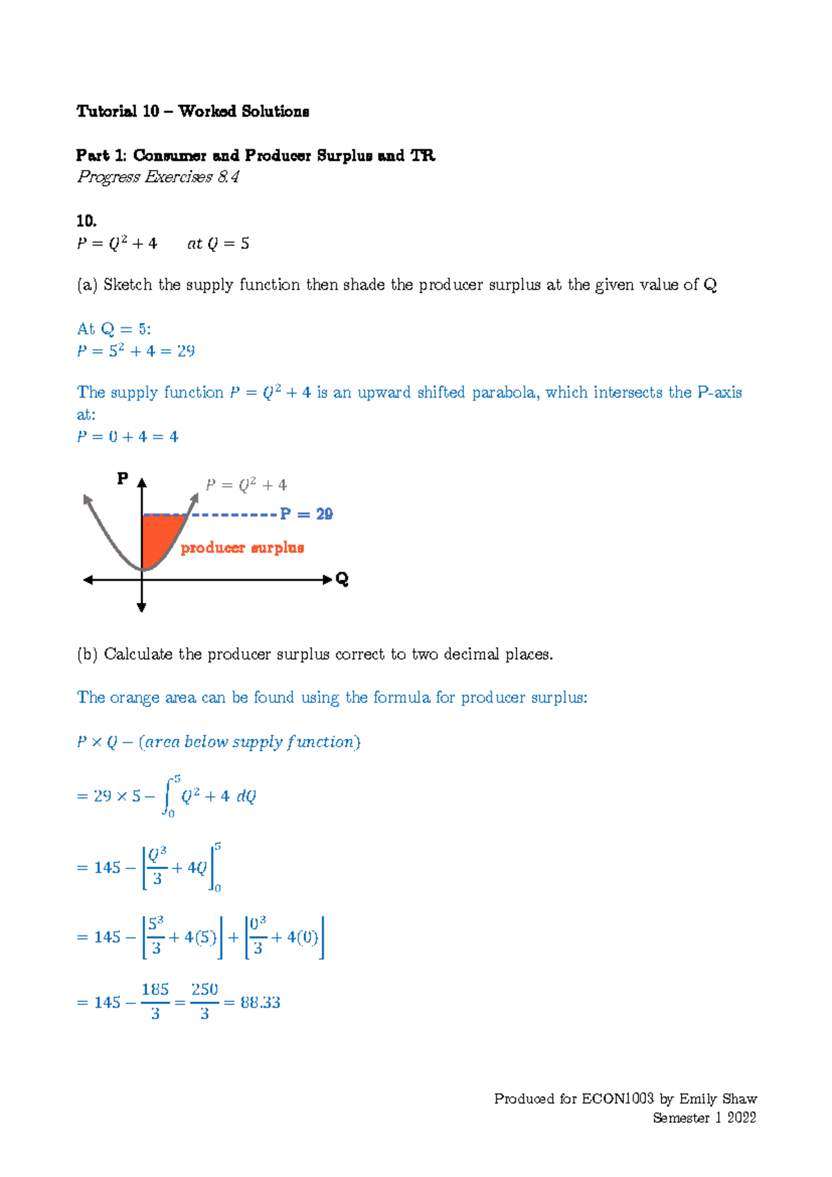 Tutorial 10 Worked Solutions: Consumer & Producer Surplus, Marginal ...