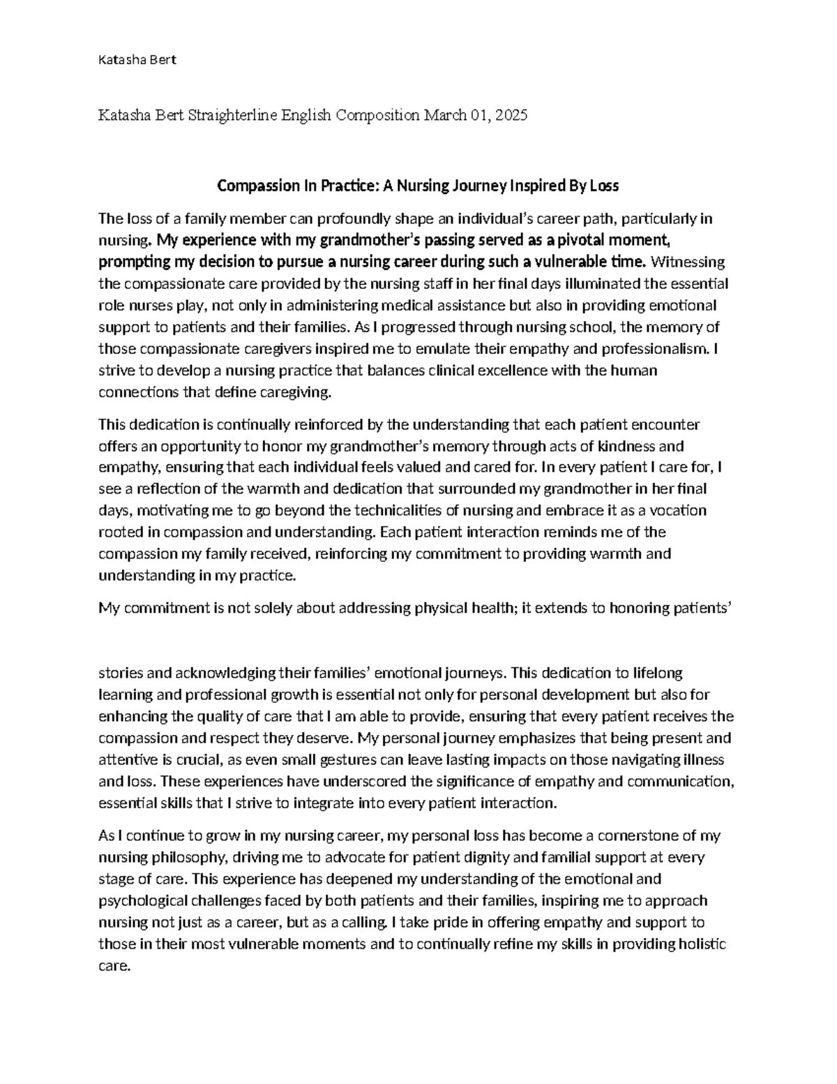 Compassion in Practice: A Nursing Journey Inspired by Loss (ENG 101 ...