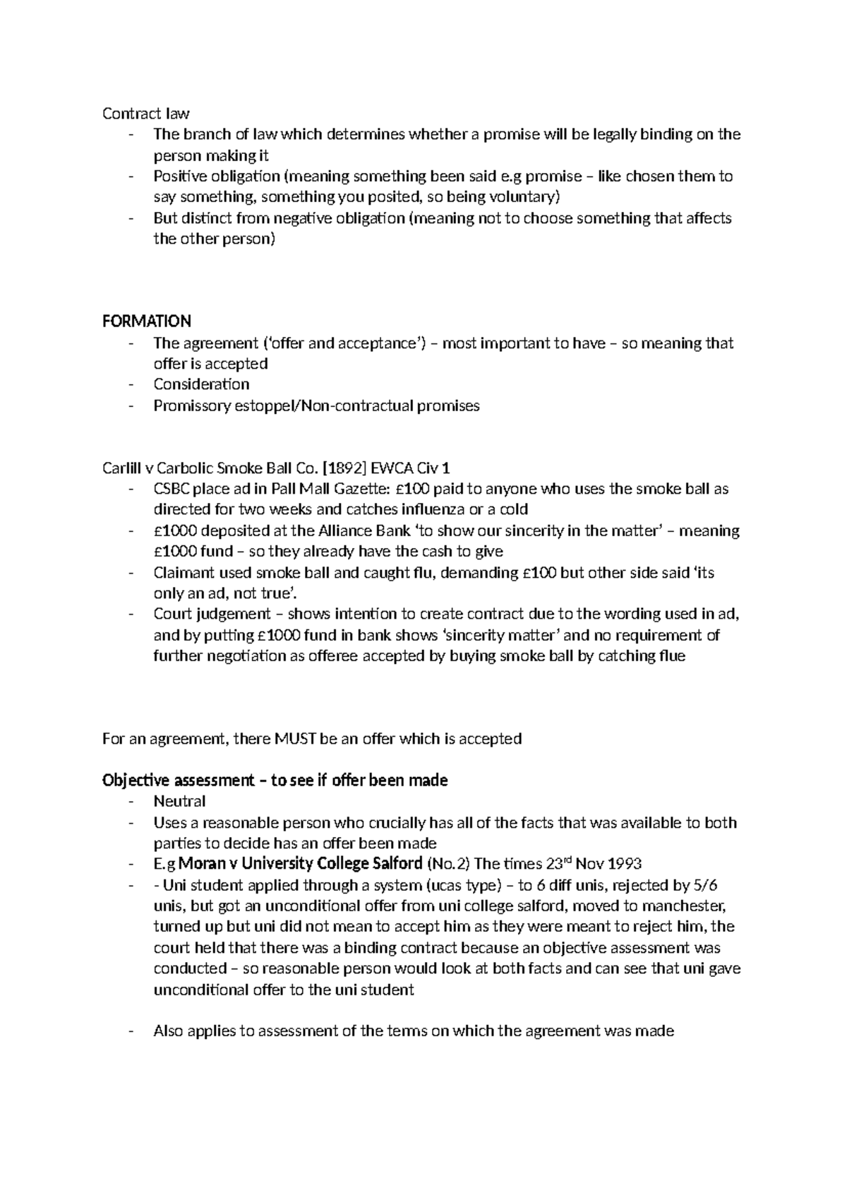Contract Law (CSBC): Understanding Offer Formation and Acceptance - Studocu