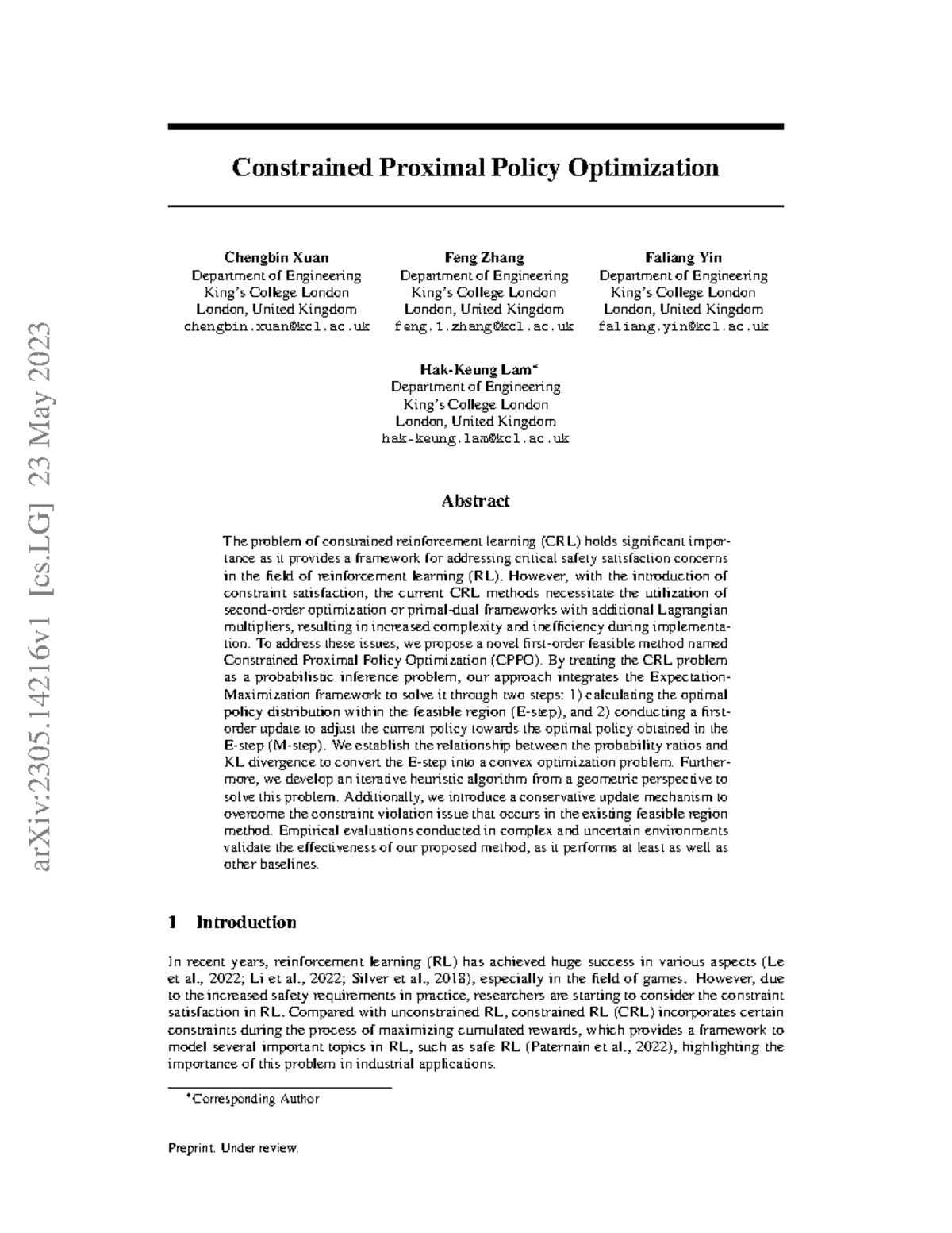 Constrained Proximal Policy Optimization (CPPO) for Safe RL - Studocu