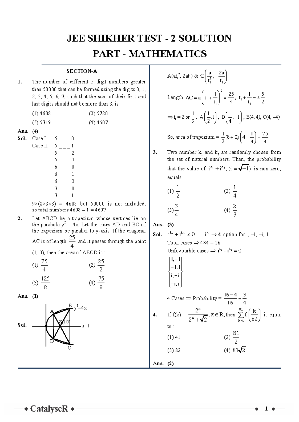 002 JEE Shikhar Test 2 Mathematics Solutions 2025 - Studocu