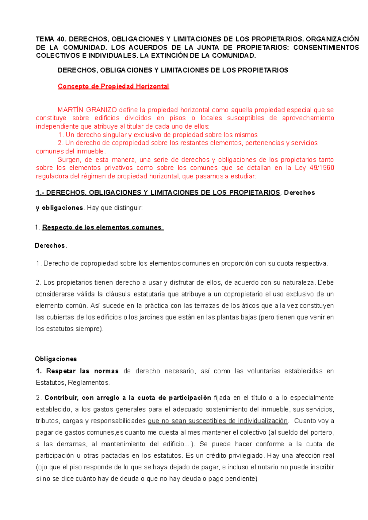 TEMA 40: Derechos y Obligaciones de Propietarios en Propiedad ...