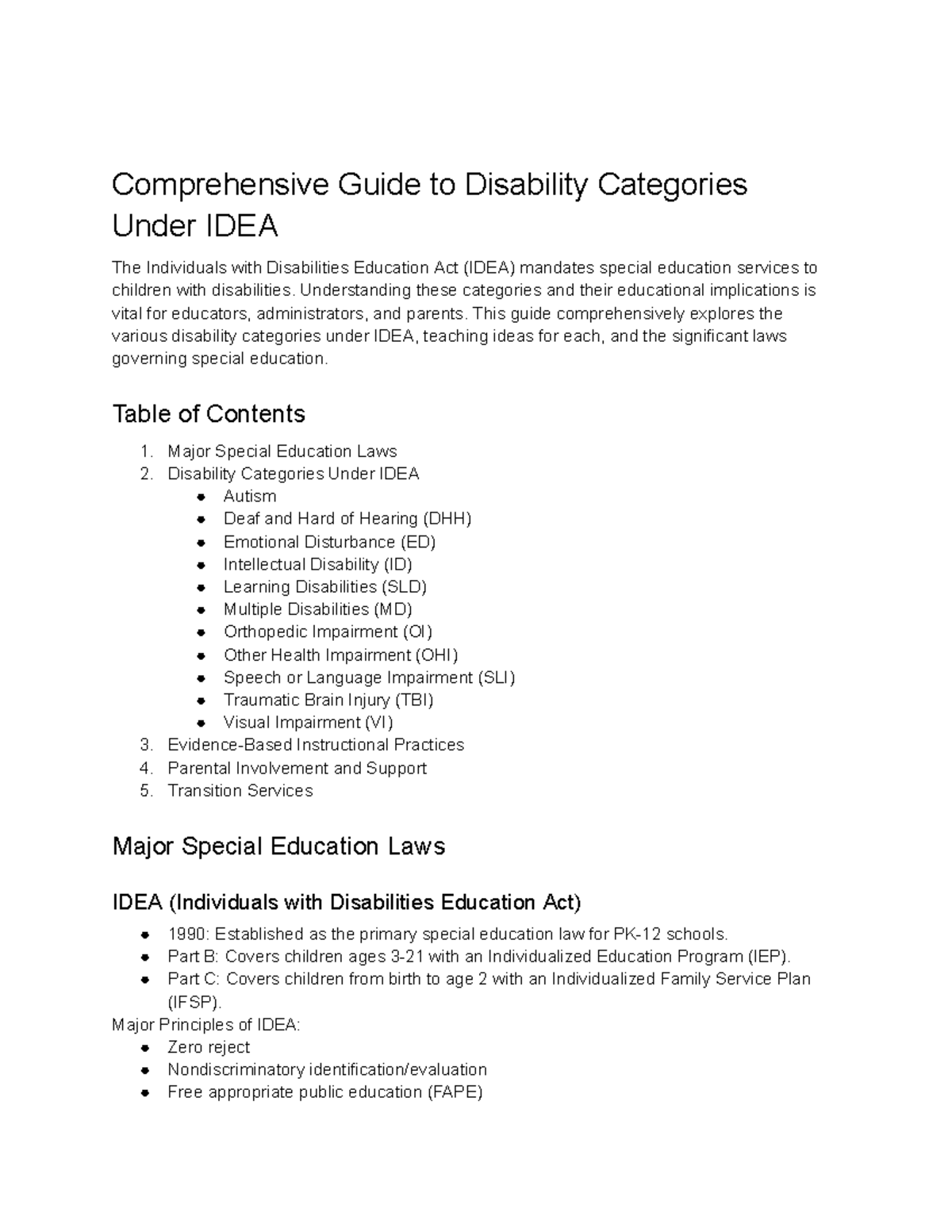 Final Exam Review: Understanding Disability Categories Under IDEA ...