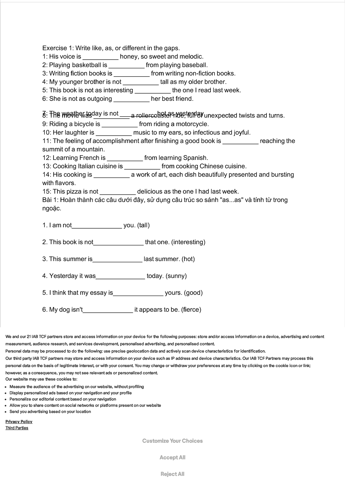 Exercise 1: Fill in the Gaps with Comparisons and Adjectives - Studocu