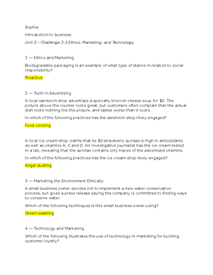 Introduction to business Unit 2 – Challenge 2.1 Marketing Focus ...