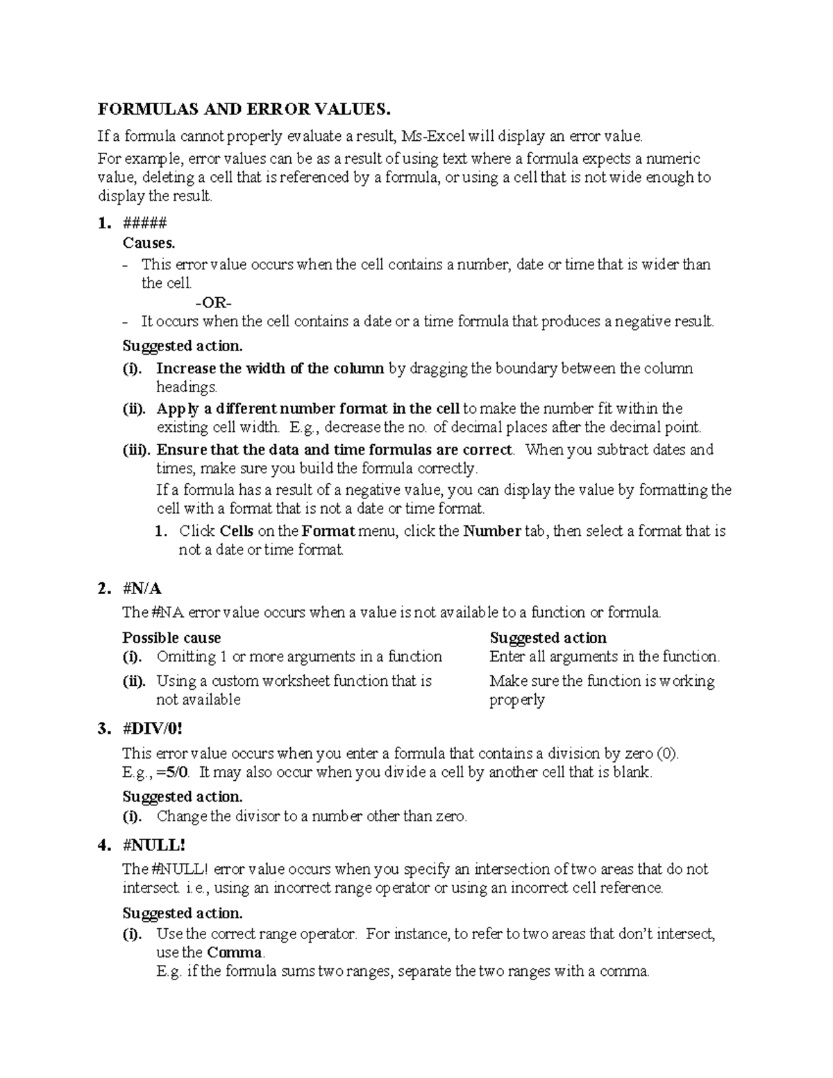 Formulas and Error Values: Causes and Solutions Guide - Studocu