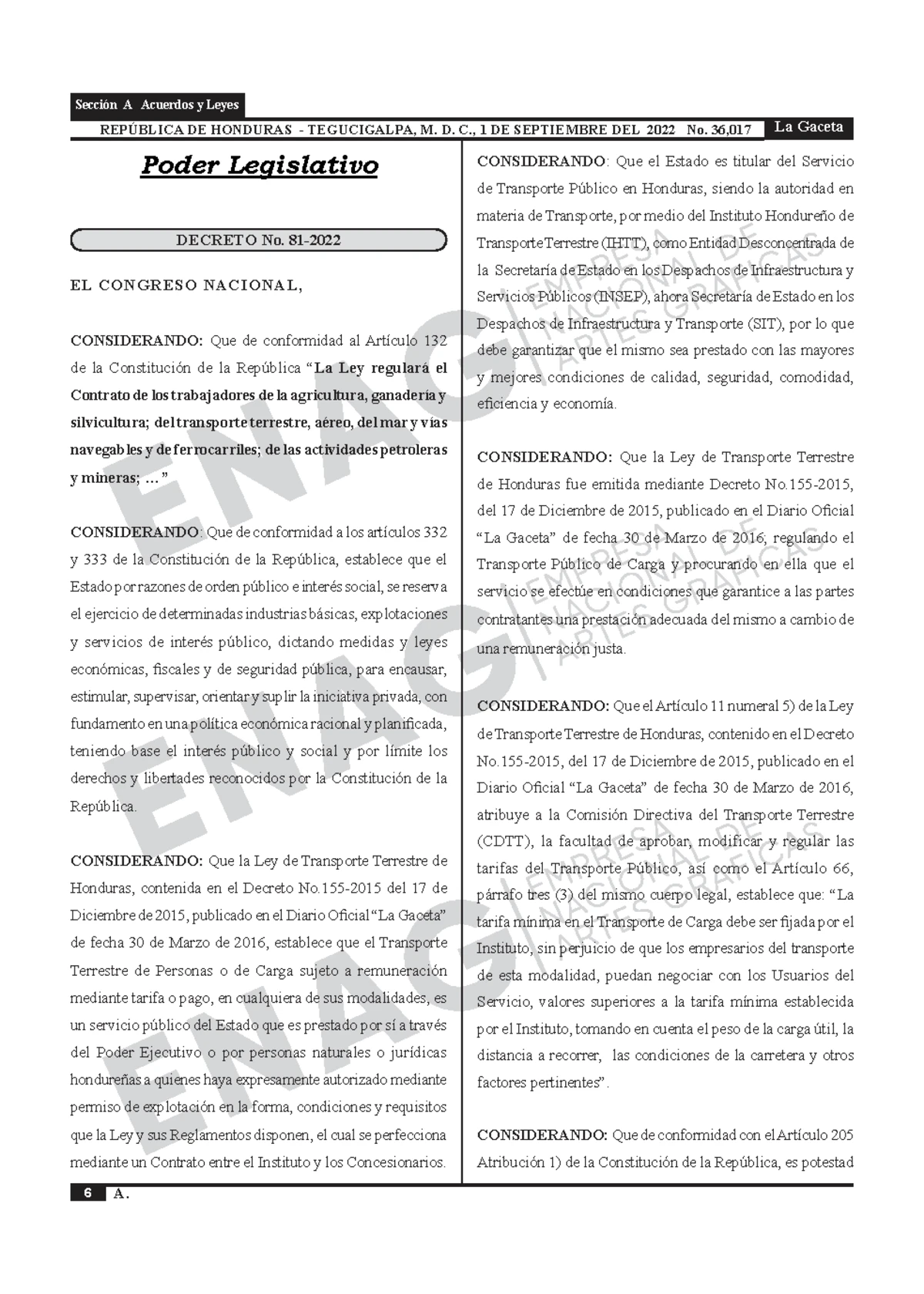 Decreto 61-2019: Reformas a la Ley de Transporte de Honduras - Studocu