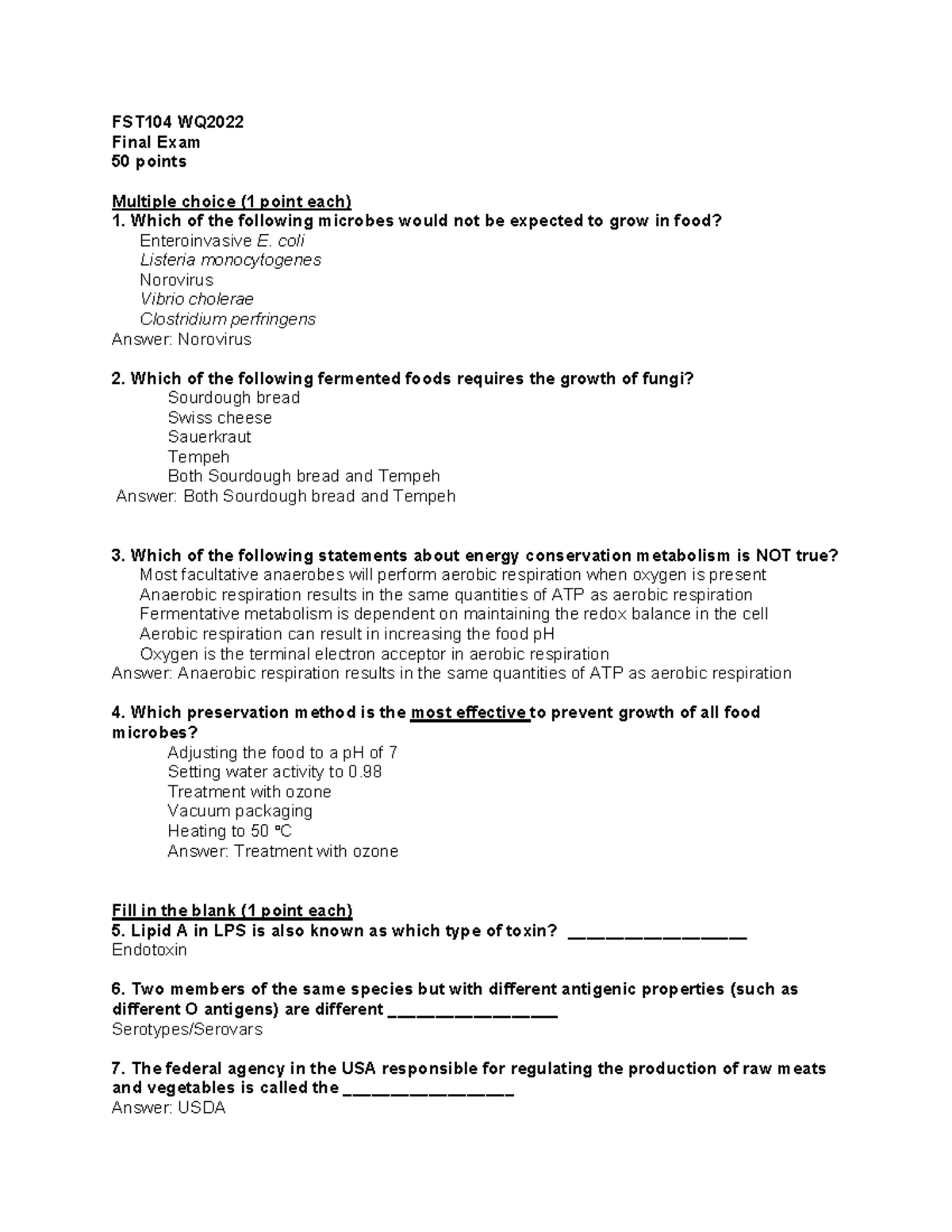 Revised Title: FST104 Final Exam Answer Key and Review Insights - Studocu