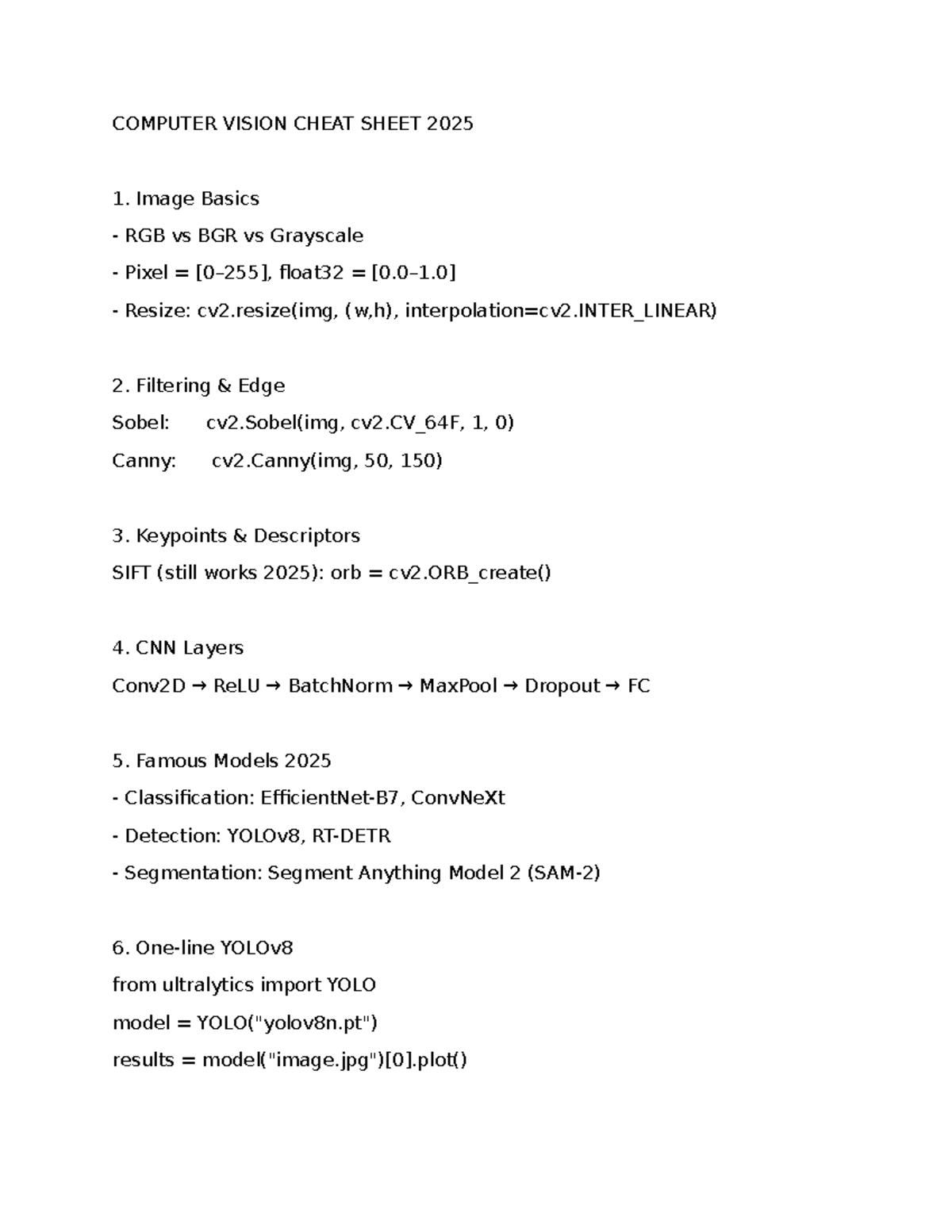 Computer Vision Cheat Sheet 2025 - COMPUTER VISION CHEAT SHEET 2025 ...