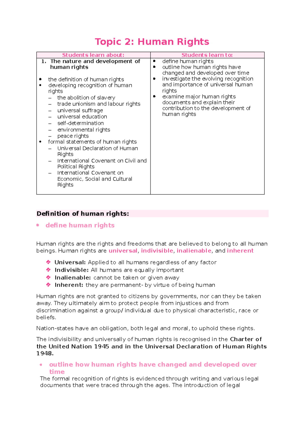 Human Rights Overview: Development, Recognition, and Enforcement - Studocu