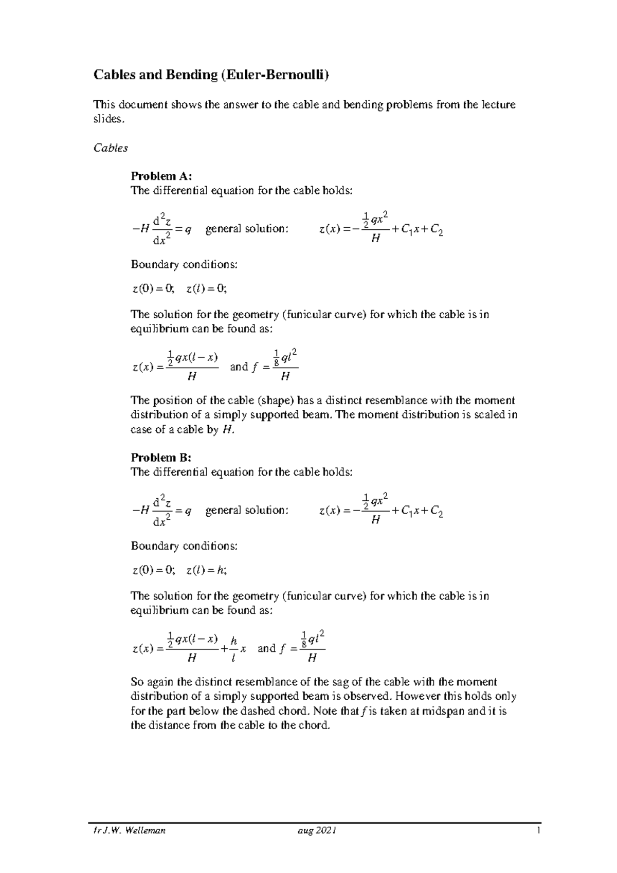 Cable Bending and Euler-Bernoulli Problems: Assignment Analysis ...