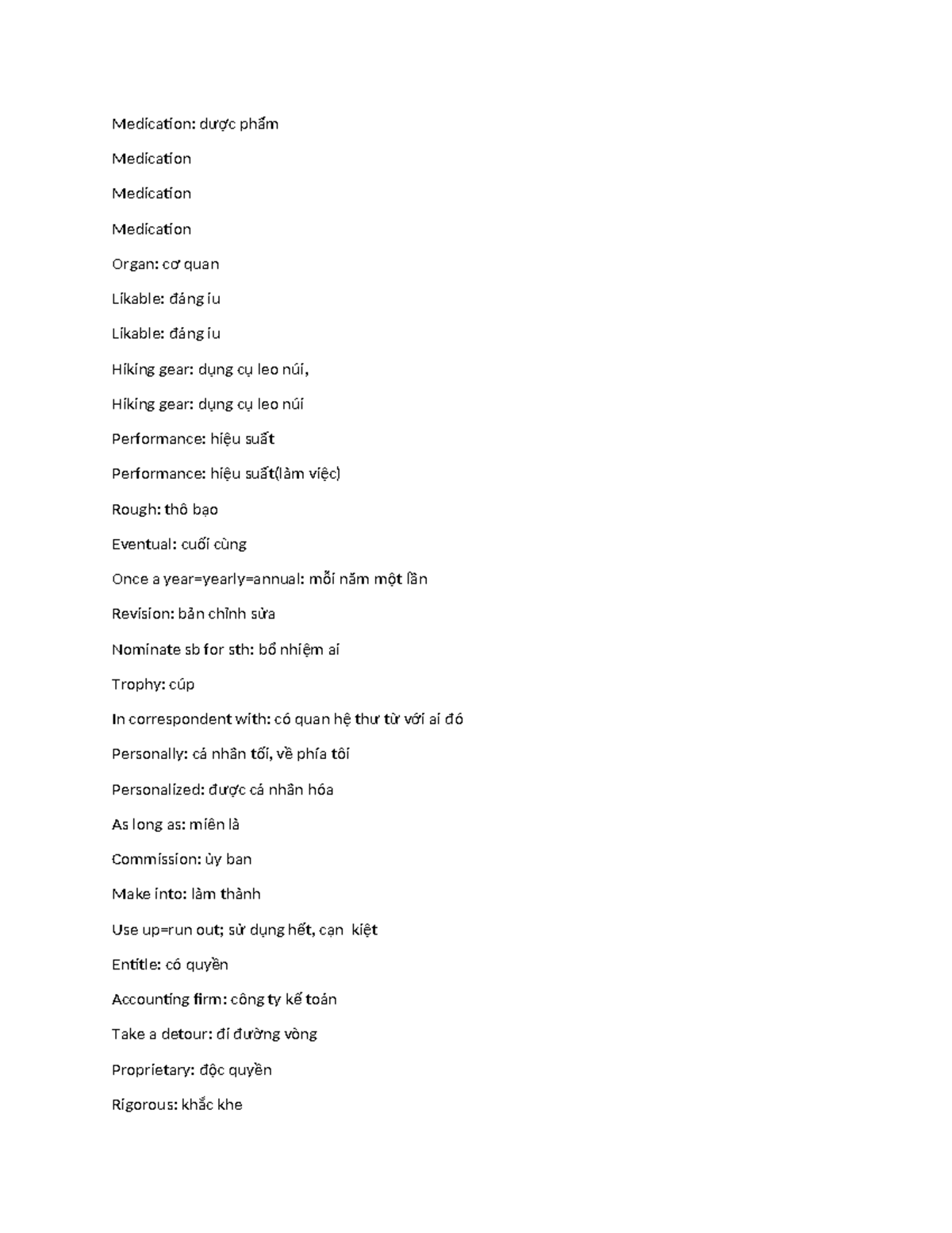 Medication Vocabulary Notes: Key Terms and Definitions - Studocu