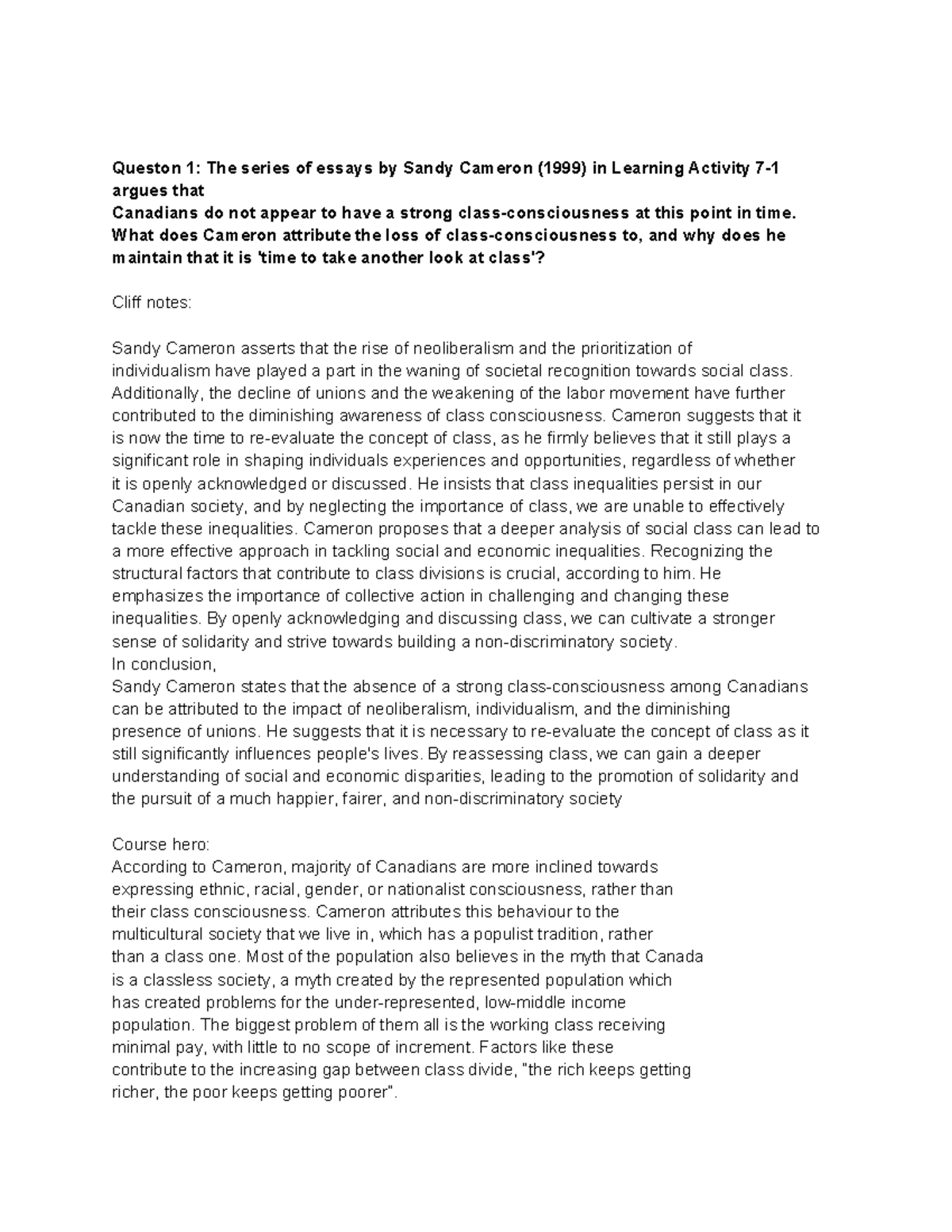 SOC 11 - Class Consciousness and Gender Issues: Key Insights and ...