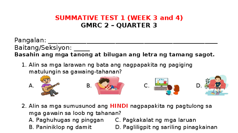 GMRC 2 Q3 Summative Test 1 (Weeks 3 & 4) - Answer Key Included - Studocu