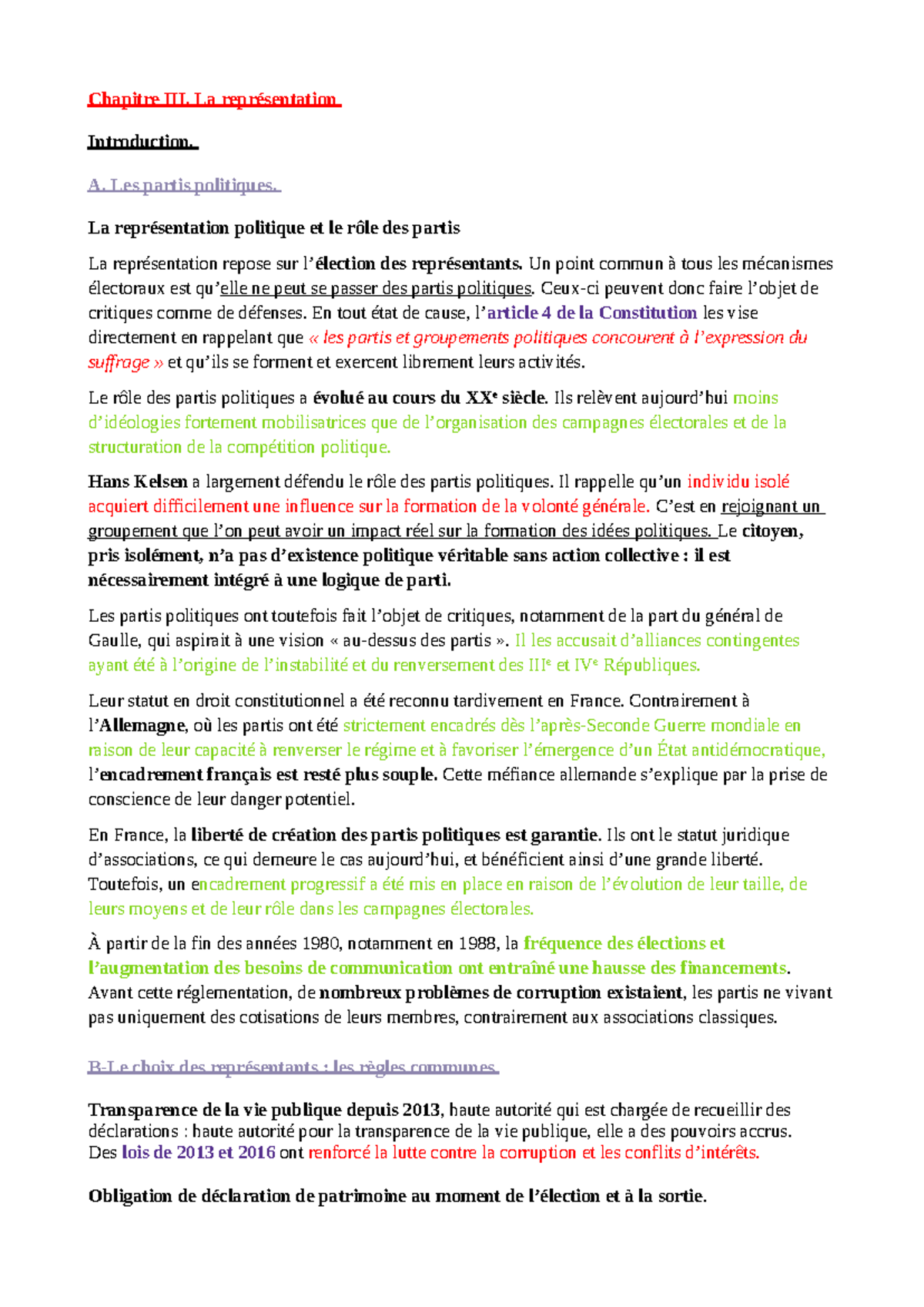 Chapitre 3 : La Représentation Politique et le Rôle des Partis - Studocu