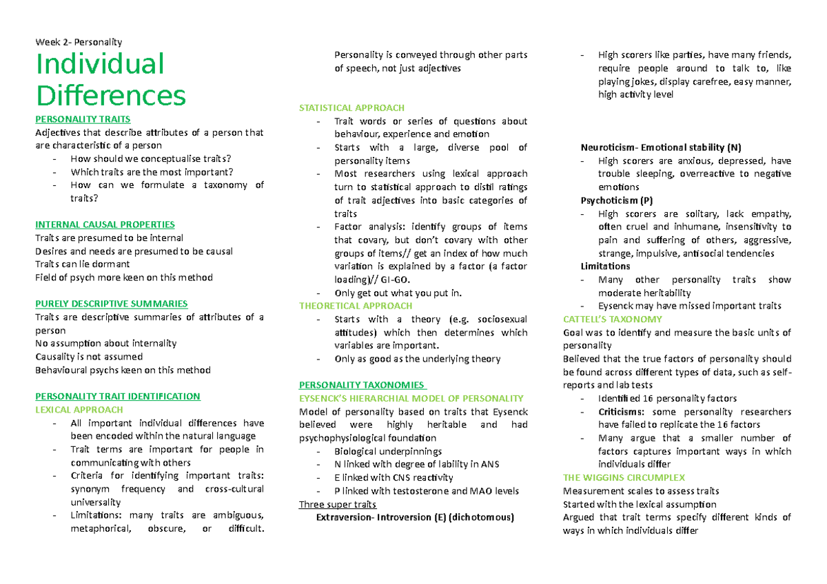 Week 2 - PSY 101: Understanding Individual Differences in Personality ...