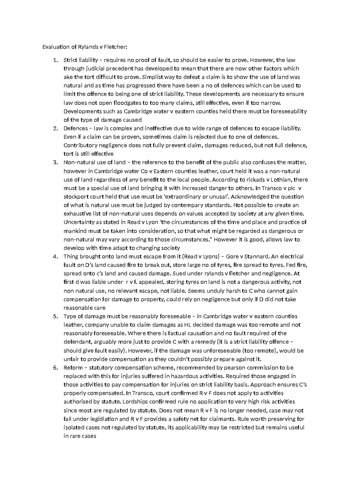 Evaluation of Rylands v Fletcher: An In-depth Analysis of Strict ...