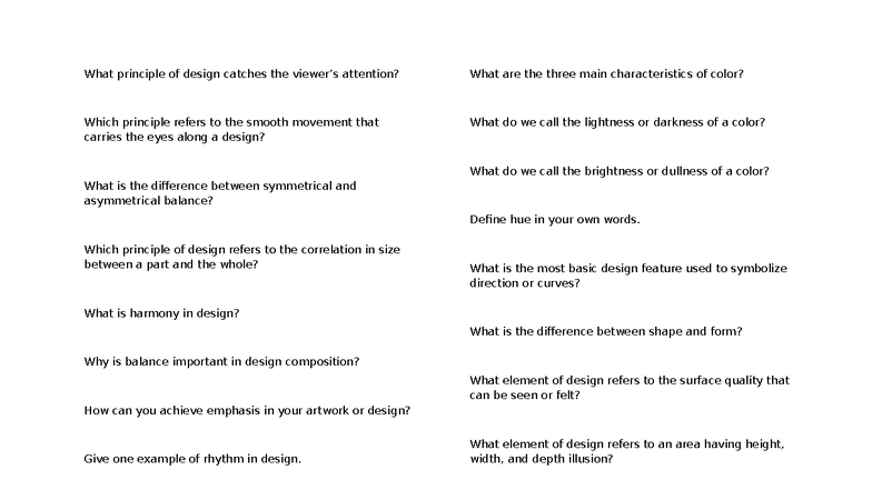 Design Principles and Color Characteristics - Oral Recitation Notes ...