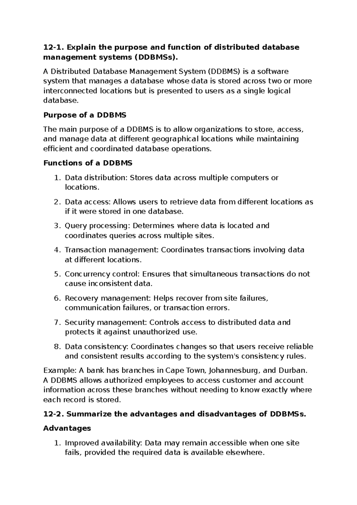 Chapter 12: Overview of Distributed Database Management Systems (DDBMSs ...