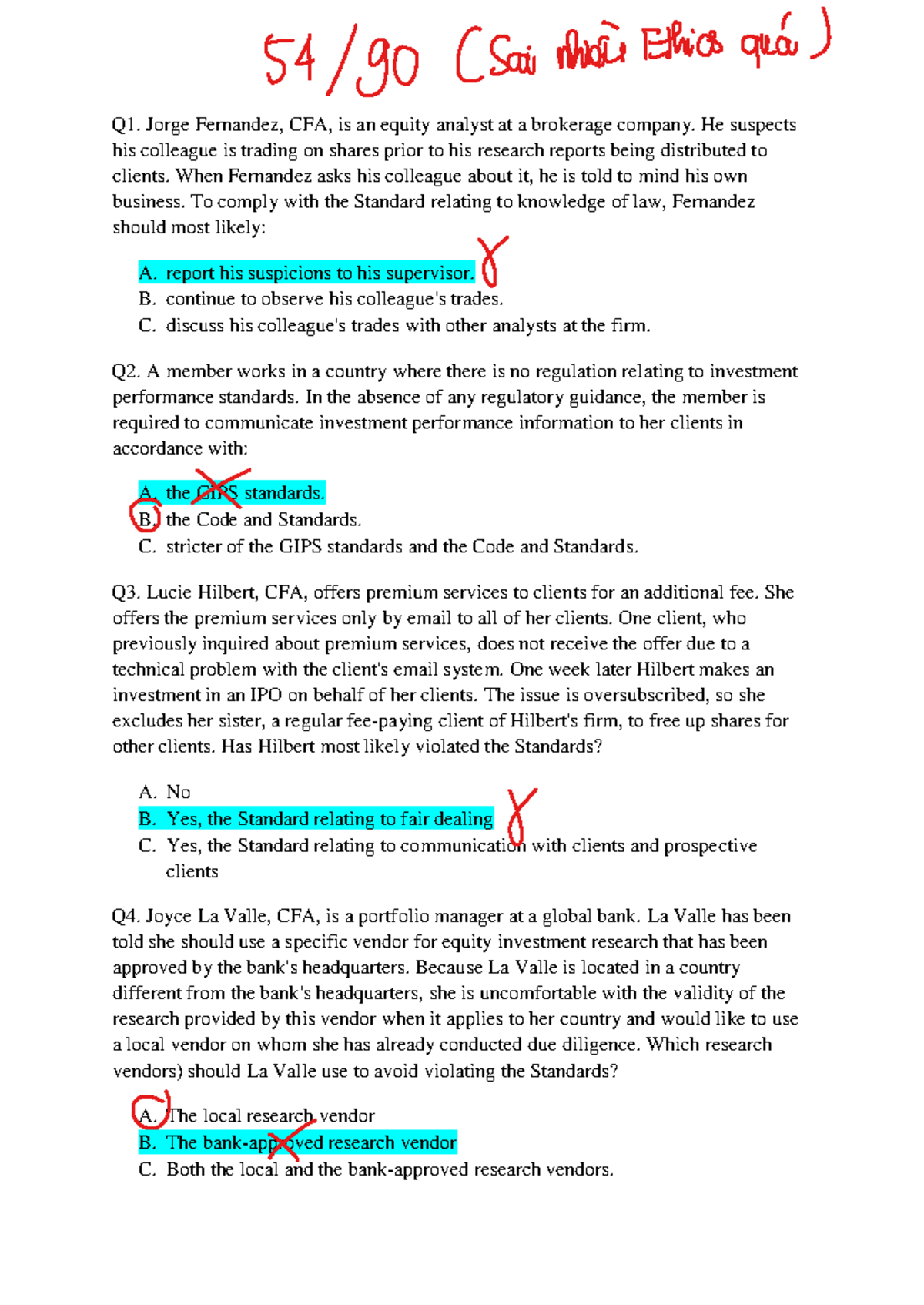 MOCK 4 SS1 - Minh Châu: Lecture Notes on CFA Standards - Studocu