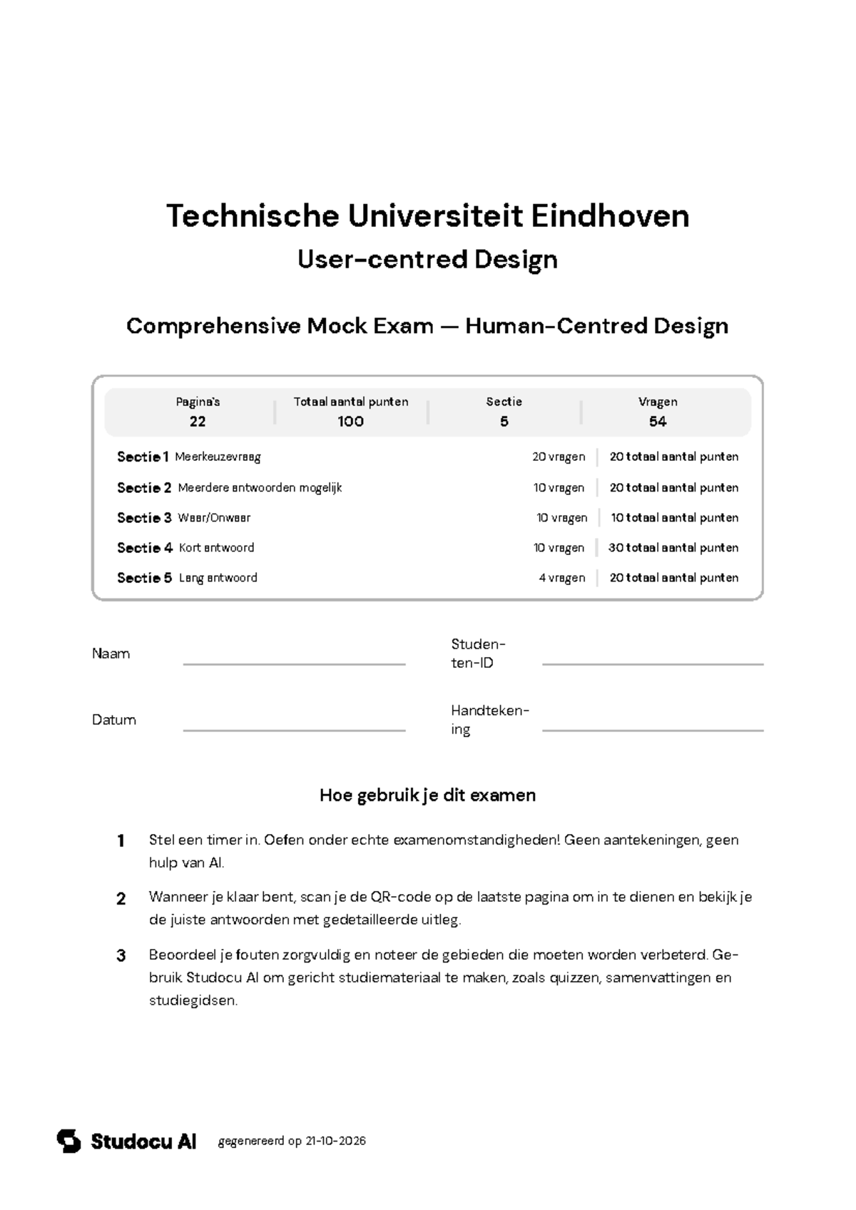 Comprehensive Mock Exam — Human-Centred Design - Studeersnel